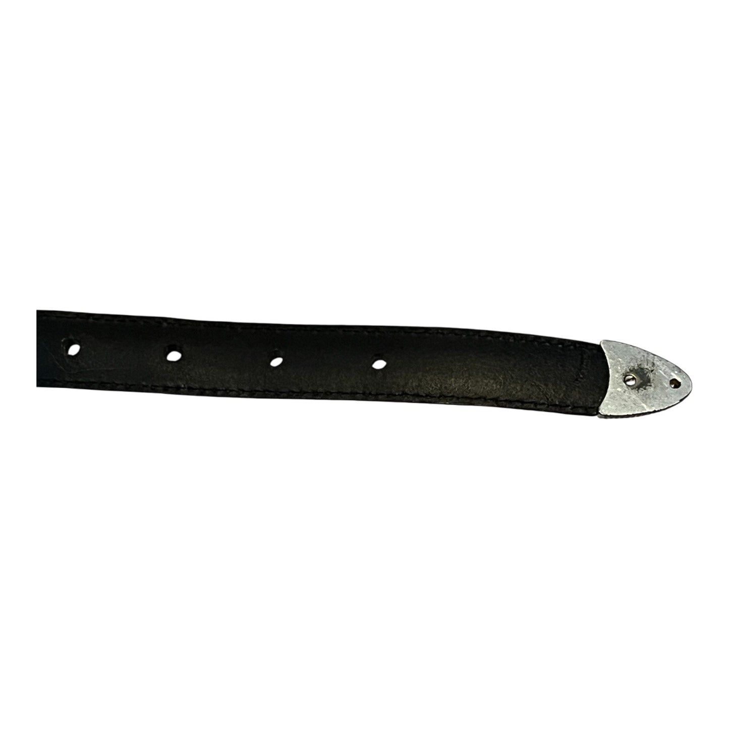 Vintage Western-Style Genuine Leather Belt with Tooled Silver-Tone Buckle & Accents – Black Croc Embossed – Size 35 x 1.13” – 1990s–2000s