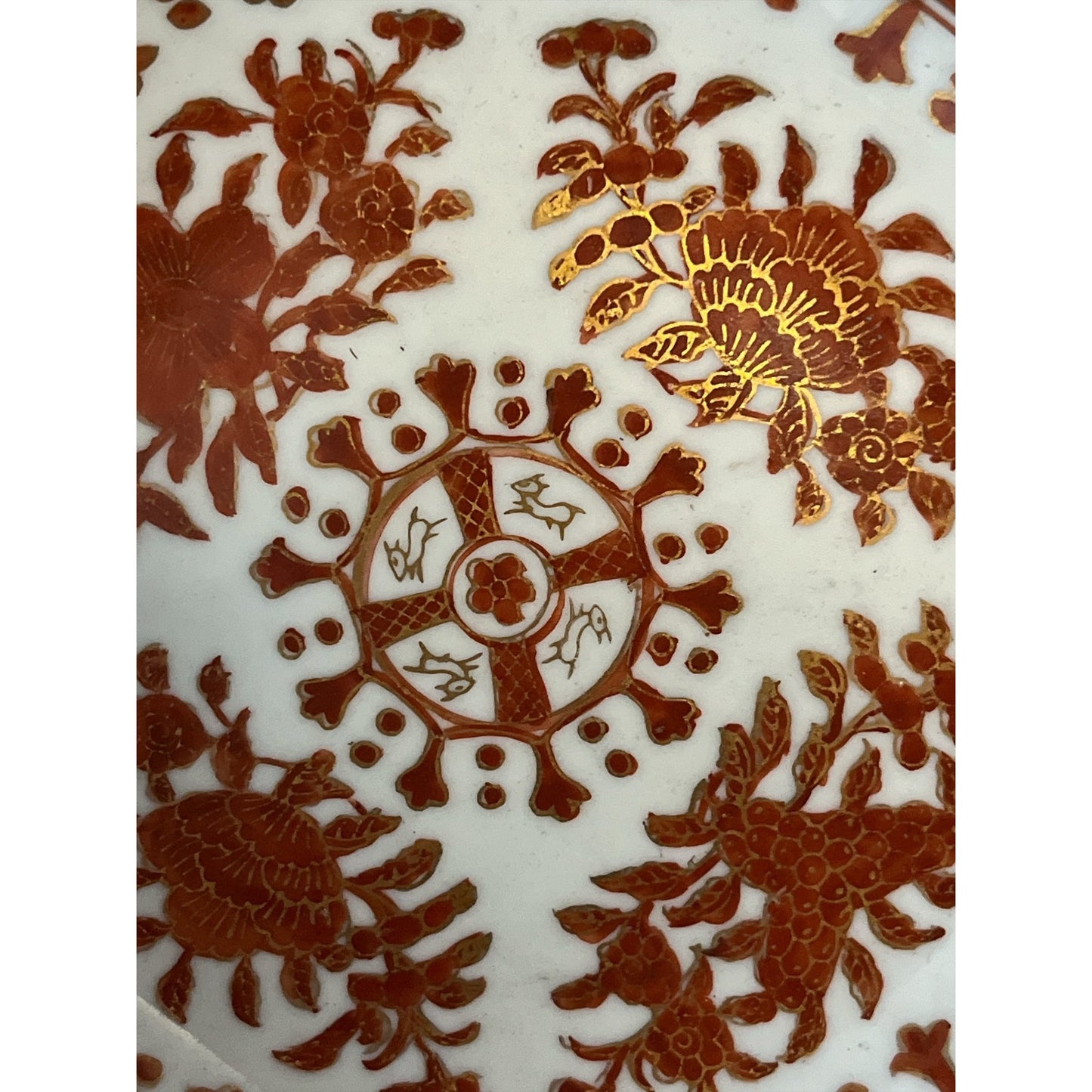 MCM Japanese Porcelain Bowls with Pewter Rims – ACF Hong Kong – Red & Gold Floral – Mid-Century Pair