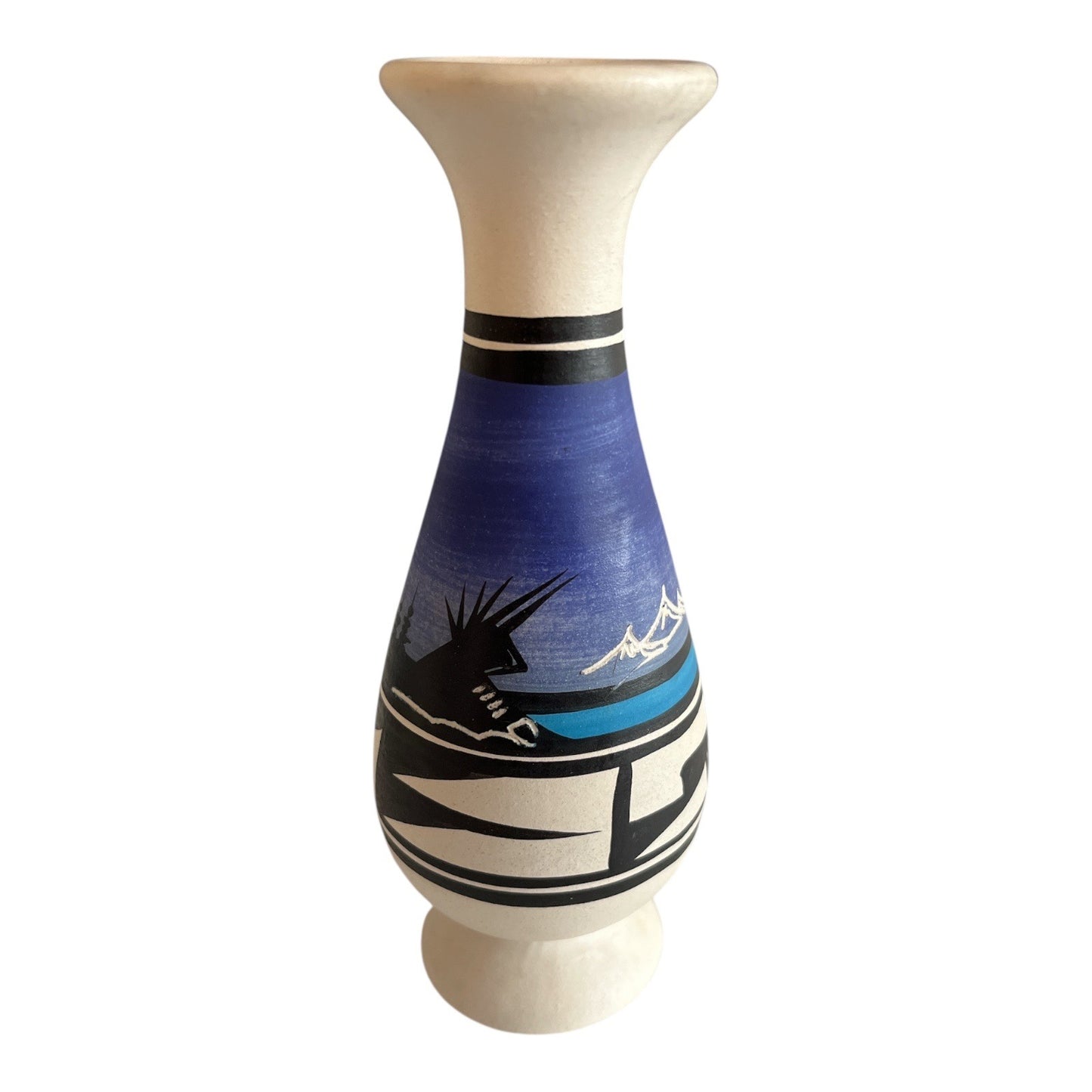 Handmade Navajo Pottery Vase – Signed – 6” Hand-Painted Desert Mountain