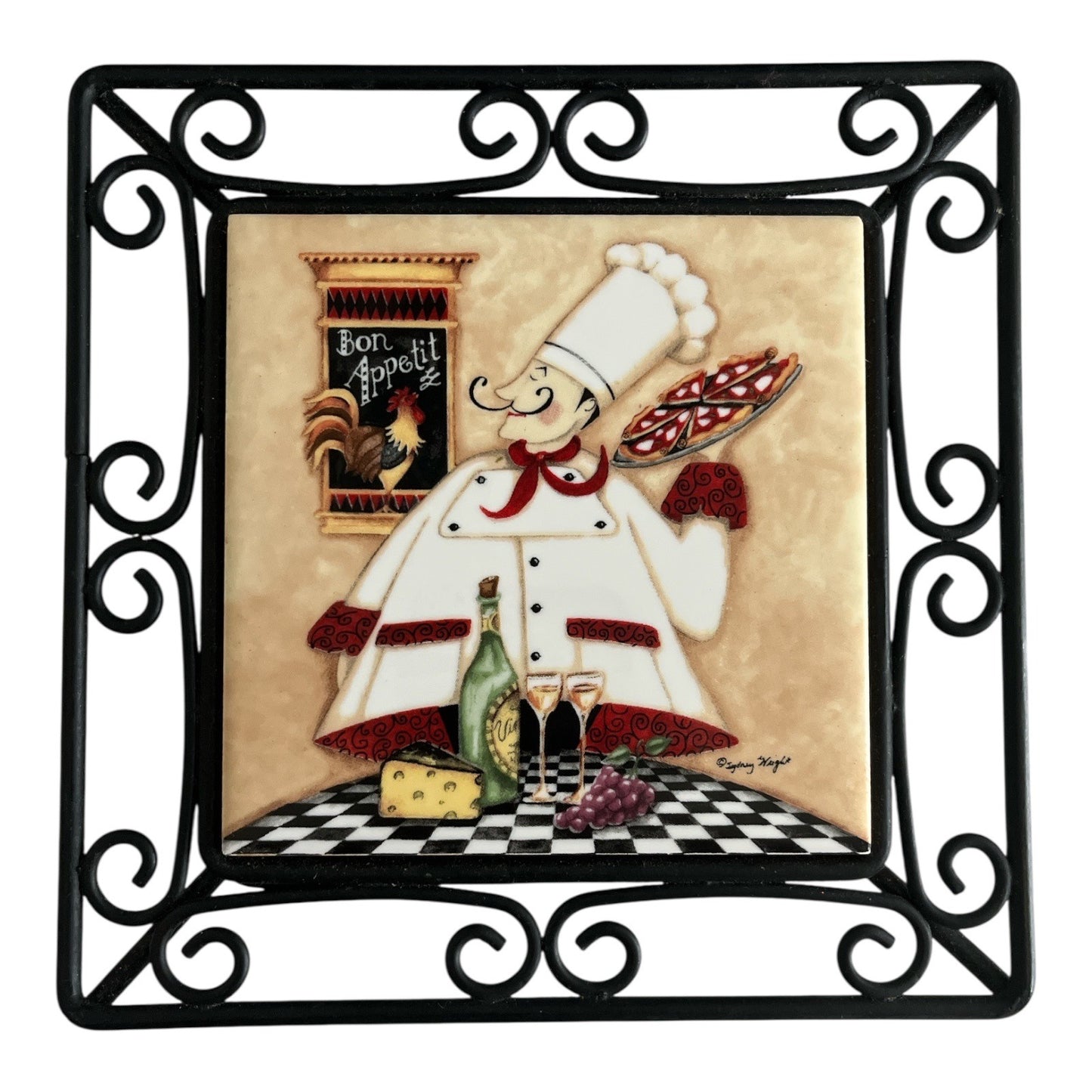 New View Sydney Wright Decorative Ceramic Art Tile in Wrought Iron Frame