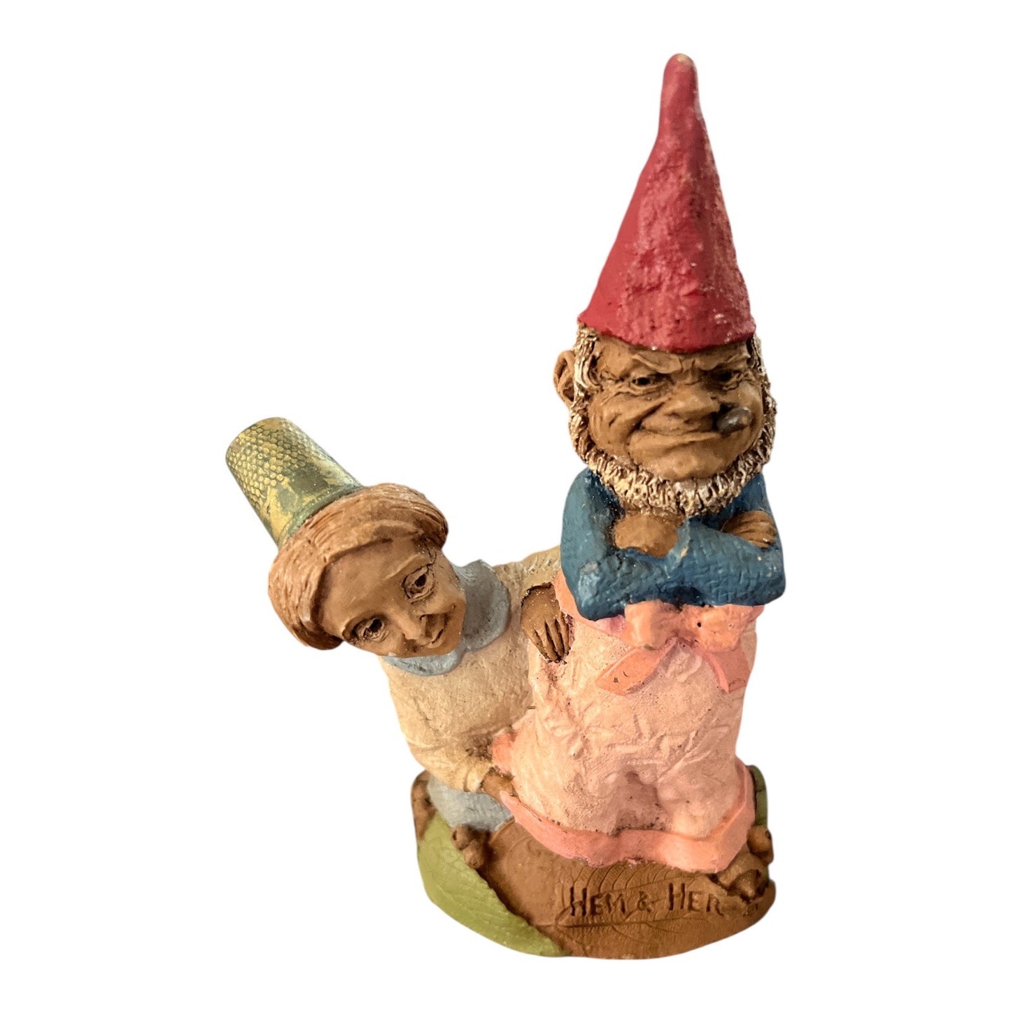 1990s Tom Clark Gnome Figurines – Hem & Her and Bea – Cairn Studios – Set of 2 with Thimbles