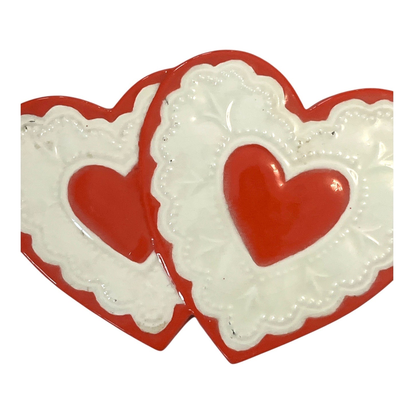 Vintage Double Heart Ceramic Trinket Box | Red & White | 1990s Valentine Keepsake Dish