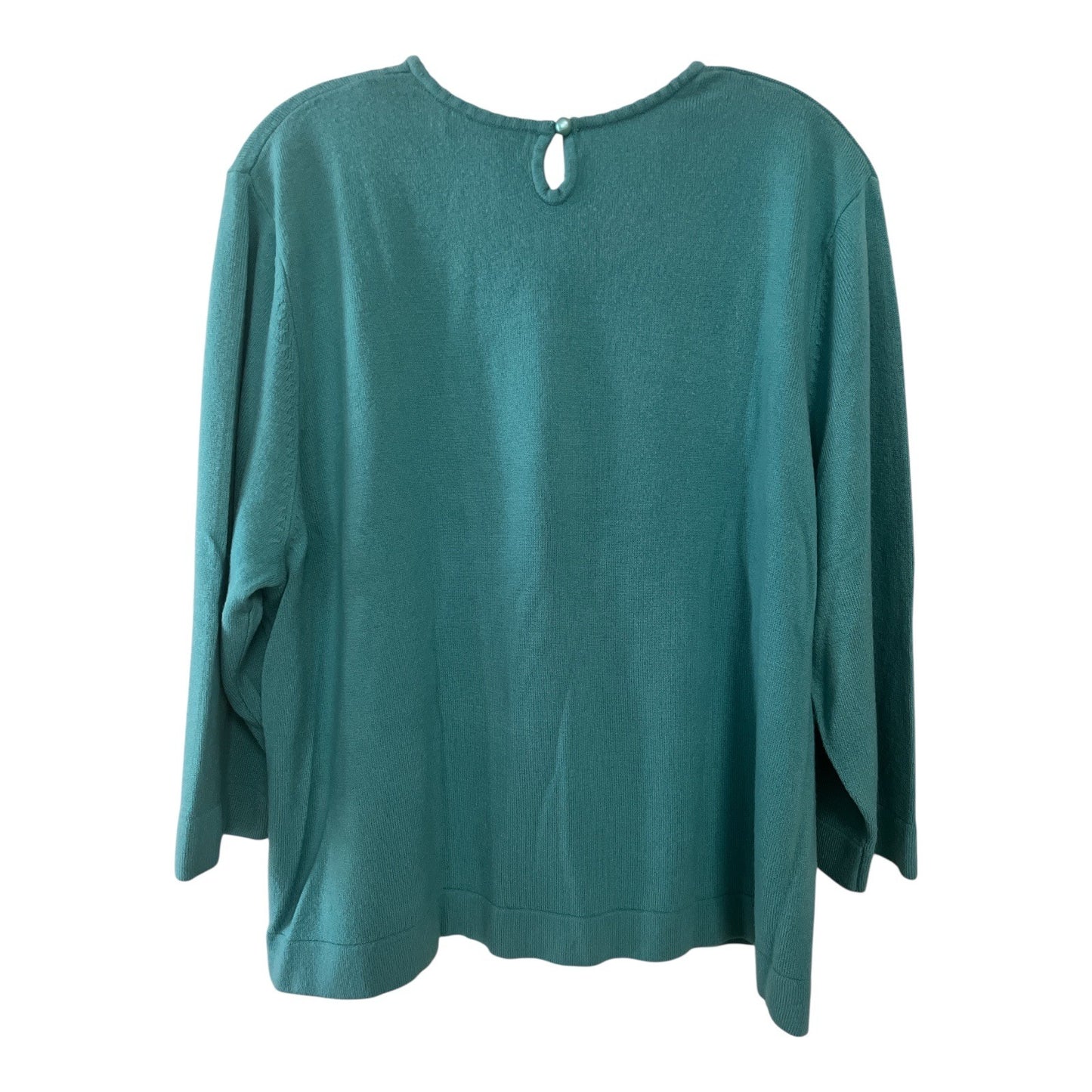 Vtg Koret Woman 2X Teal Sweater – Pearl & Bead Embellished Collar, 100% Acrylic, 1990s