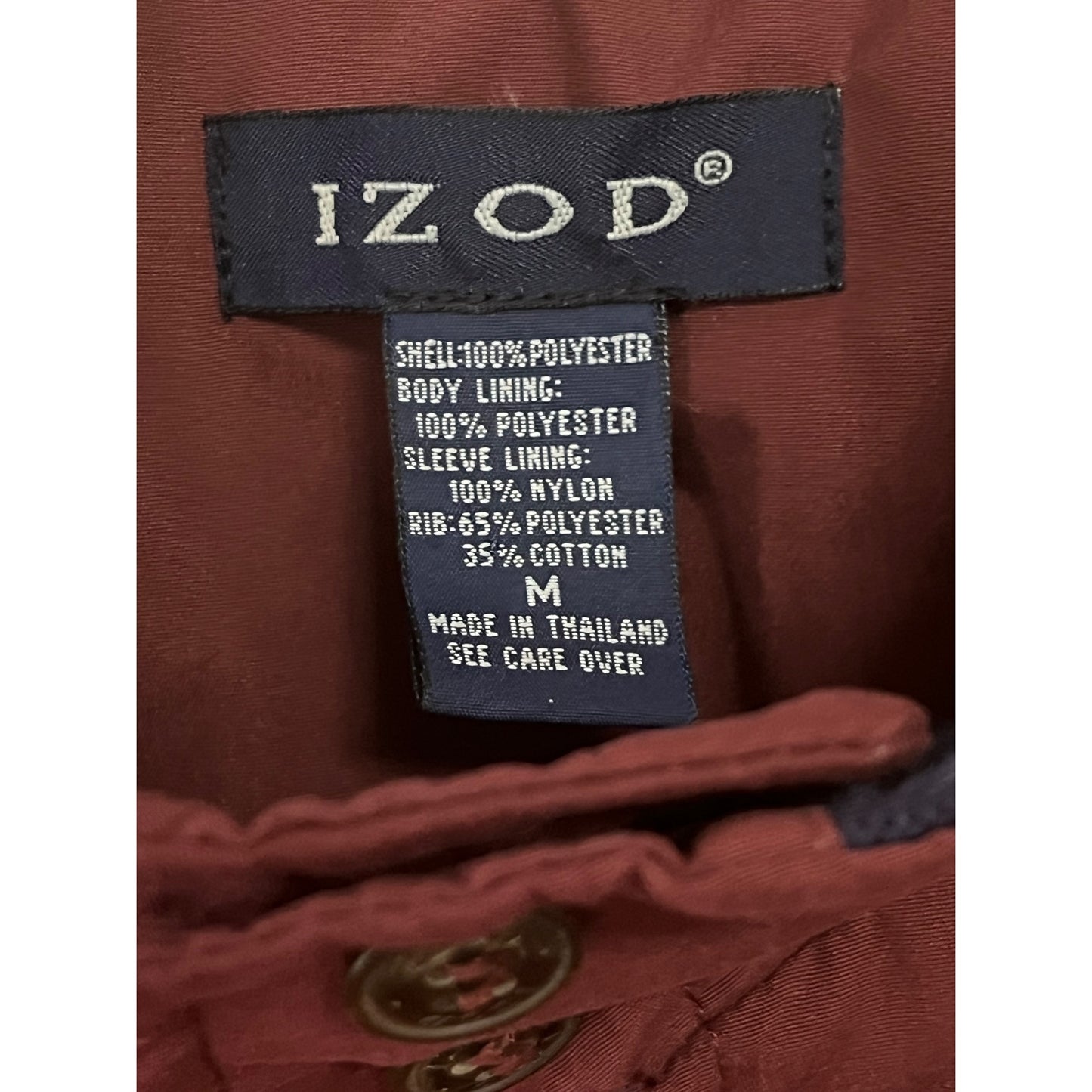 Vtg 1990s IZOD Men's Burgundy Bomber Jacket M – Crest Logo, Zip Front, Made in Thailand