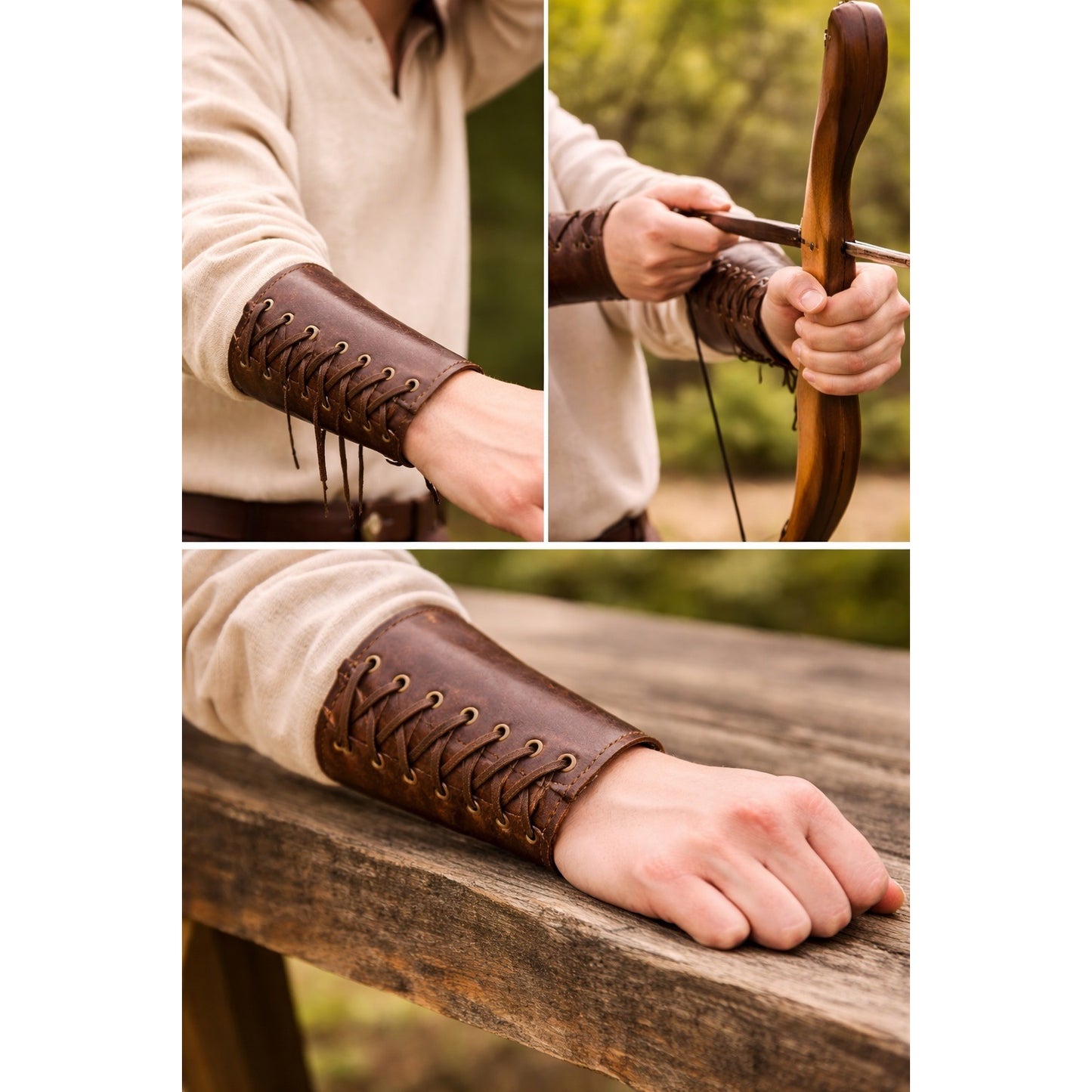 Vintage Brown Leather Lace-Up Arm Bracer Wrist Guard Archery Renaissance Medieval