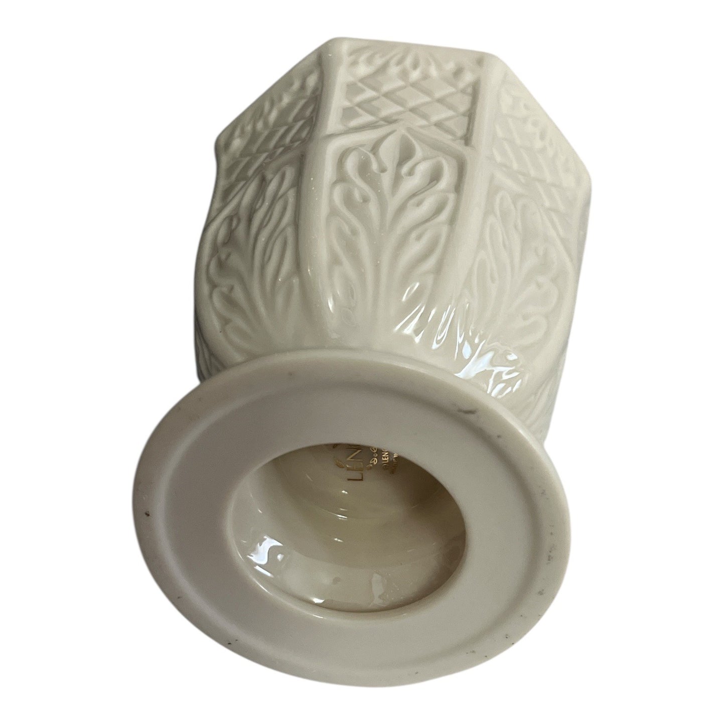 Lenox Sabbath Kiddush Cup with Hebrew Script – Embossed Ivory Porcelain with Gold Trim