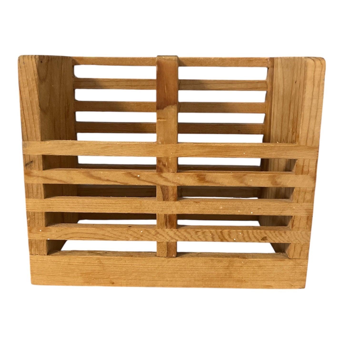 Vintage IKEA 268.396.09 Solid Pine Slatted Storage Box – Dual Compartment Organizer – 5x6.25x3.25