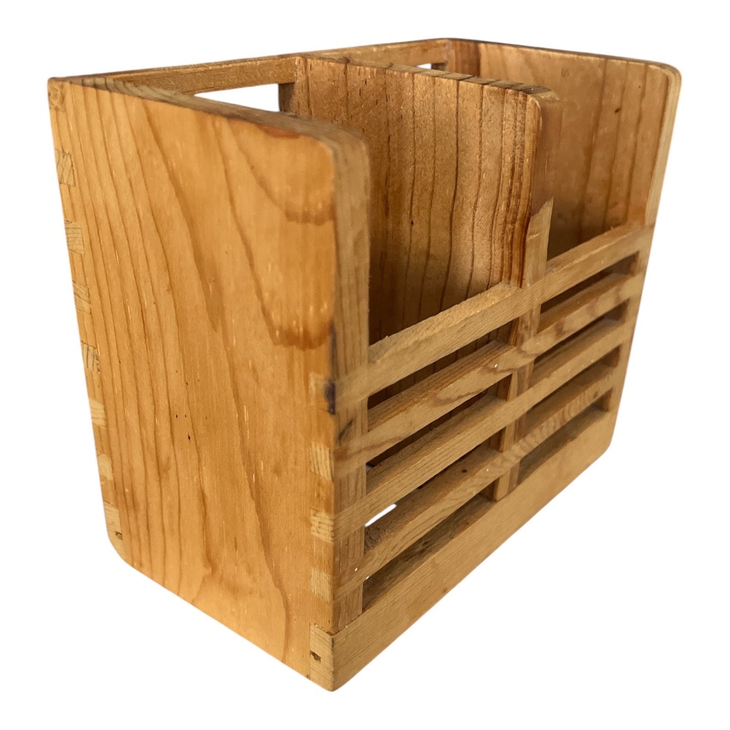 Vintage IKEA 268.396.09 Solid Pine Slatted Storage Box – Dual Compartment Organizer – 5x6.25x3.25