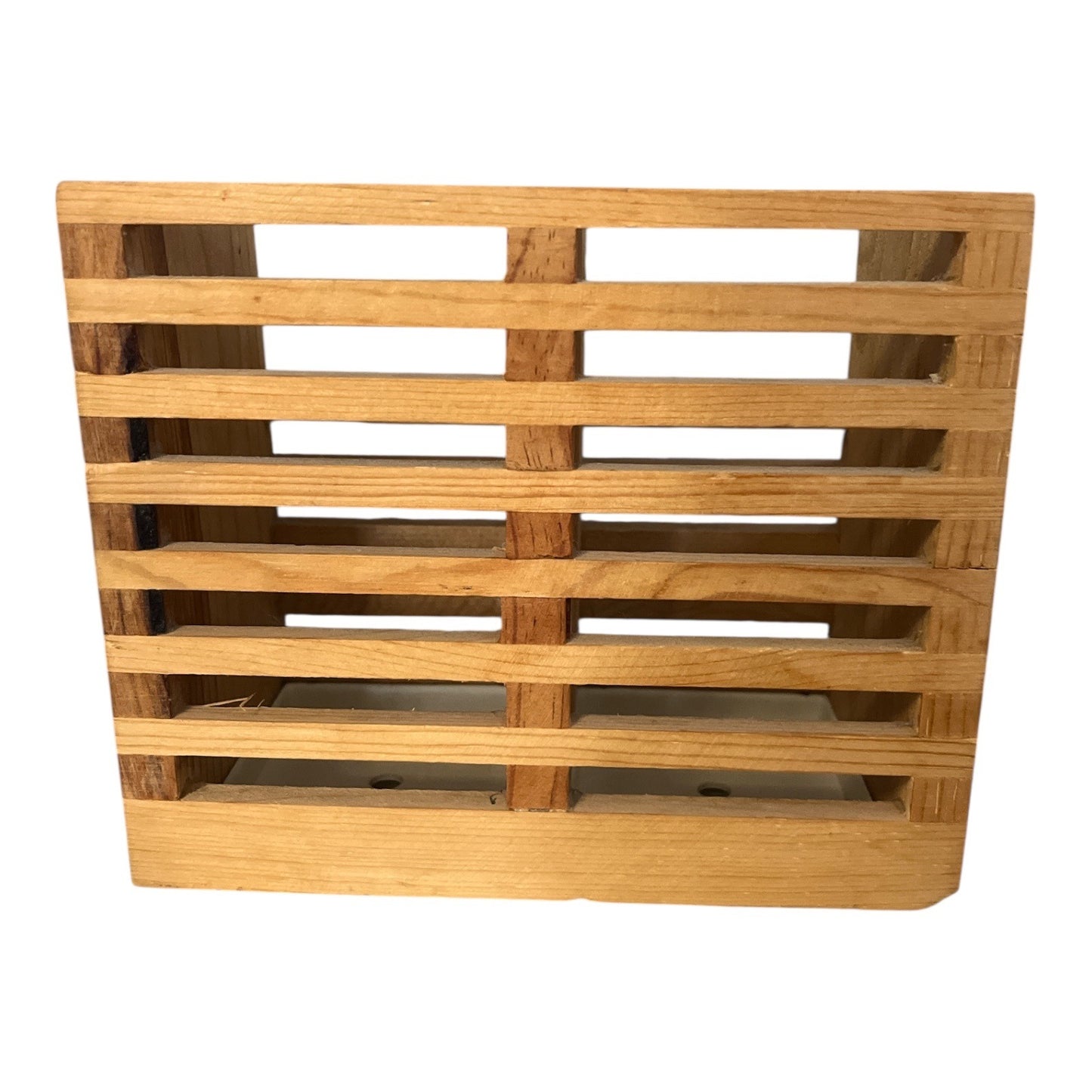 Vintage IKEA 268.396.09 Solid Pine Slatted Storage Box – Dual Compartment Organizer – 5x6.25x3.25