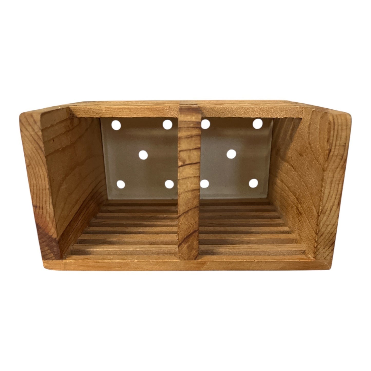 Vintage IKEA 268.396.09 Solid Pine Slatted Storage Box – Dual Compartment Organizer – 5x6.25x3.25