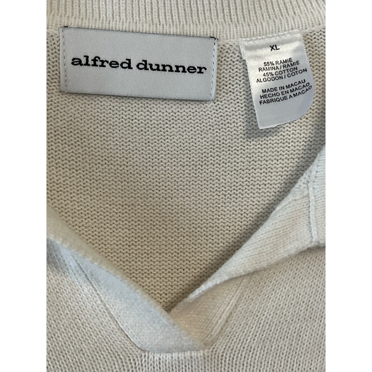 Vintage Alfred Dunner XL Floral Knit Polo Sweater – Ramie Cotton – Garden Flowers – Made in Macau