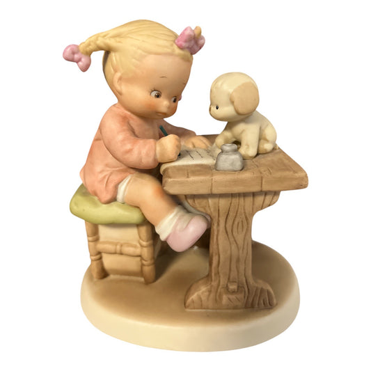 1988 Enesco "Dear Santa" Figurine – Memories of Yesterday by Mabel Lucie Attwell – Girl Writing Letter with Puppy