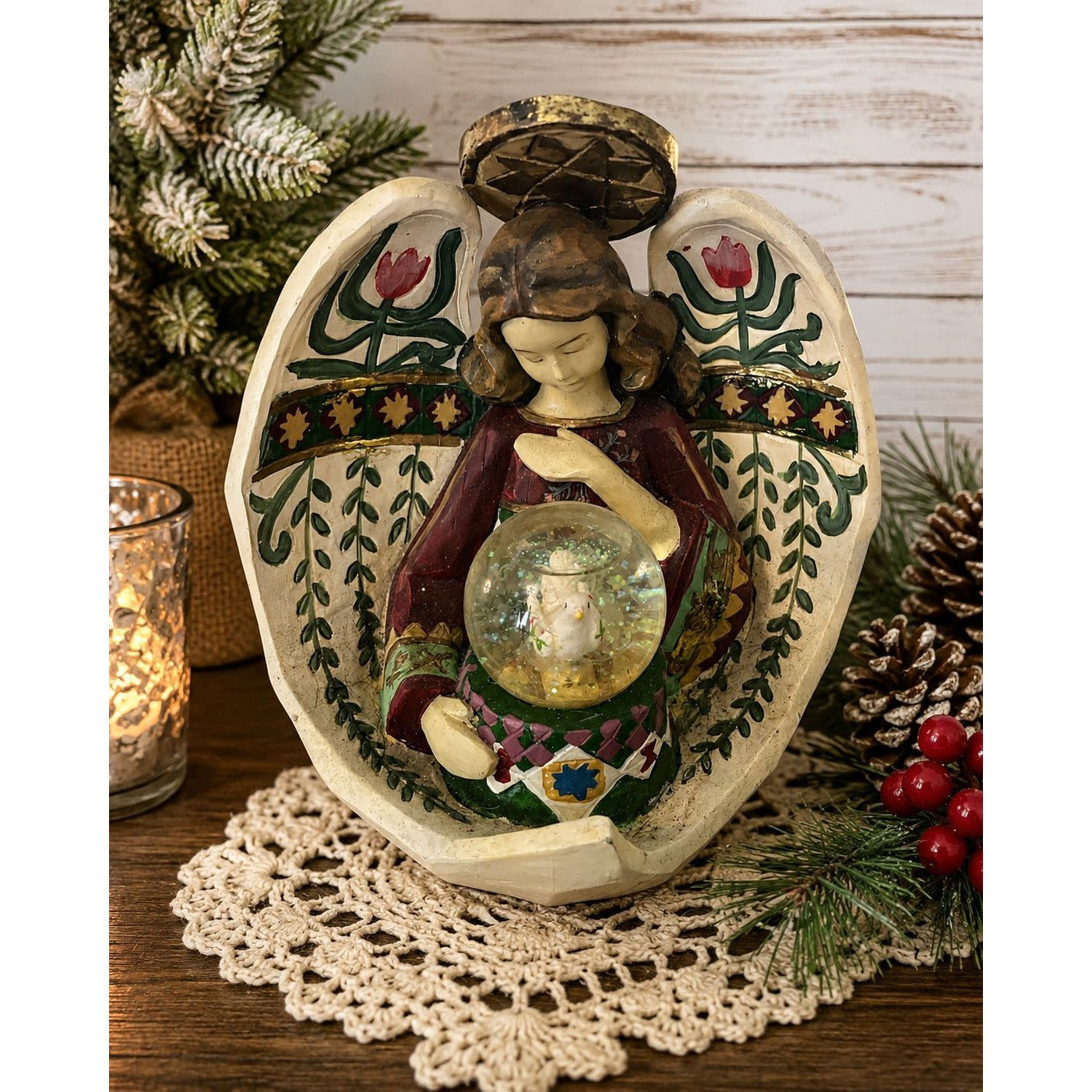 2008 St. Nicholas Square Angel Figurine with Winterland Collection St. Nicholas Square Angel with Dove Snow Globe Figurine Christmas Decor