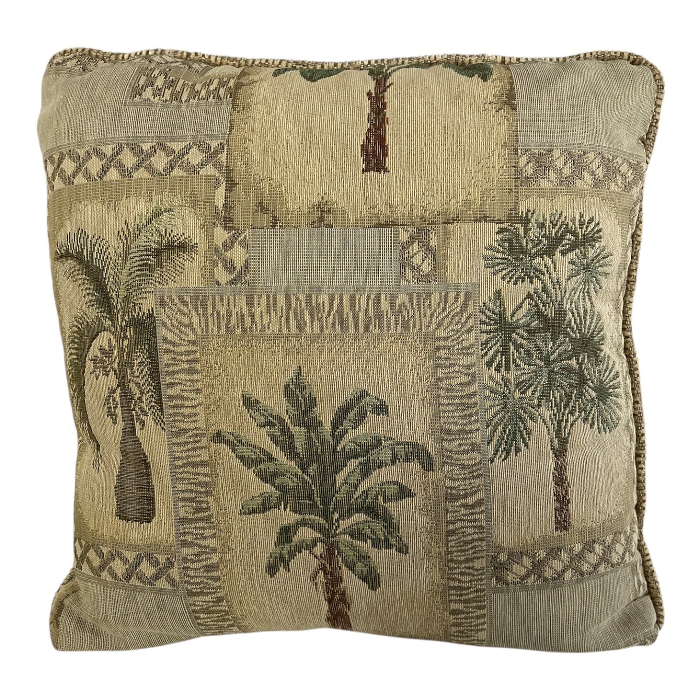 Vtg Set of 2 Tapestry Palm Tree Decorative Pillow Covers with Inserts – 17”