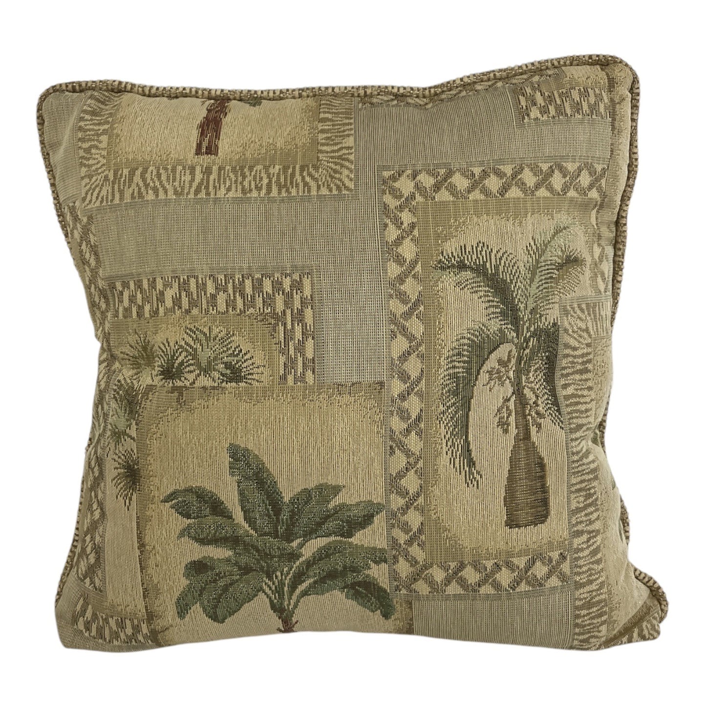 Vtg Set of 2 Tapestry Palm Tree Decorative Pillow Covers with Inserts – 17”