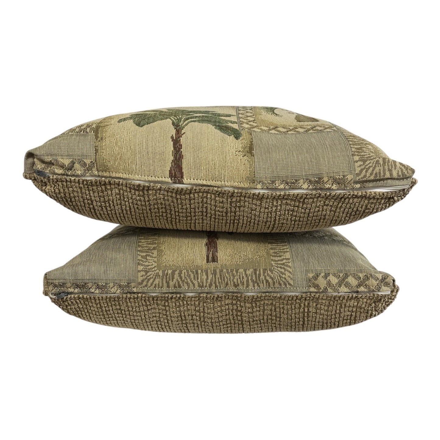 Vtg Set of 2 Tapestry Palm Tree Decorative Pillow Covers with Inserts – 17”