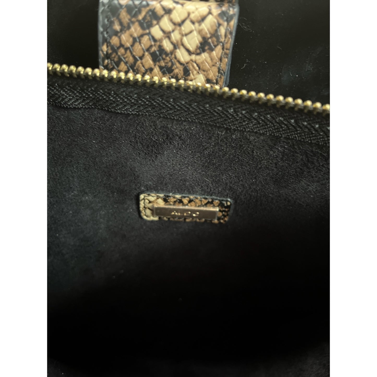 Aldo HELICIA210 Python Print Tote Bag – Faux Snakeskin Brown & Black – Gold Hardware – 10x14x5, 6” Drop – 2010s