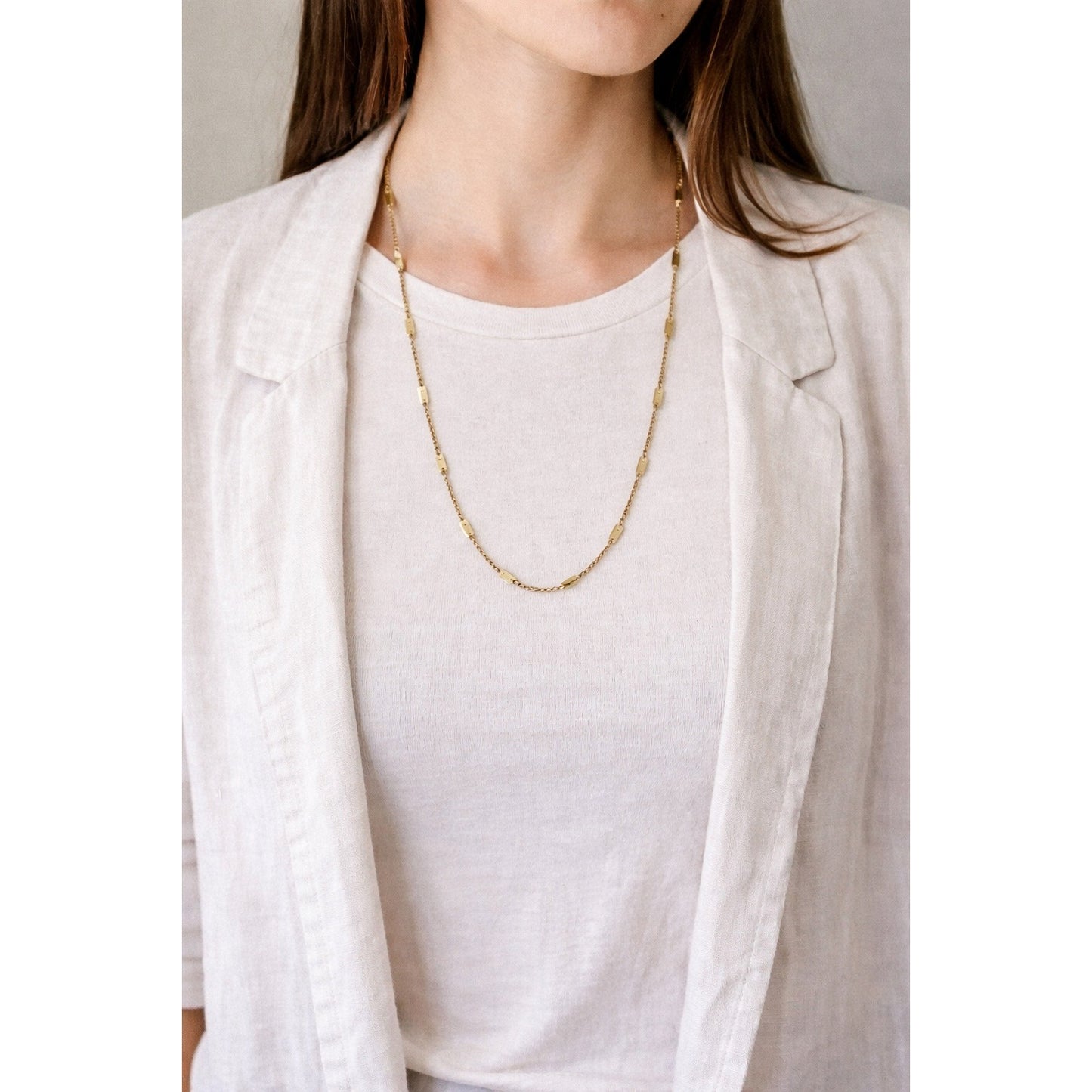 Vintage Long Gold Tone Station Necklace Minimalist Layering Chain 30" Signed ACT II