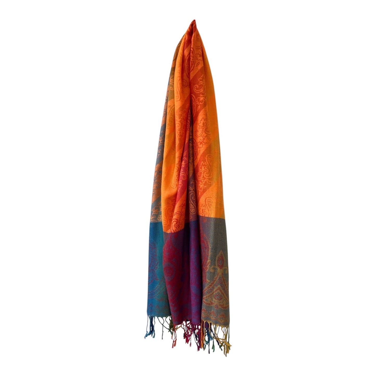 Multicolor 100% Cashmere Pashmina Shawl Scarf | Paisley Fringed Wrap | 66” | Made in India