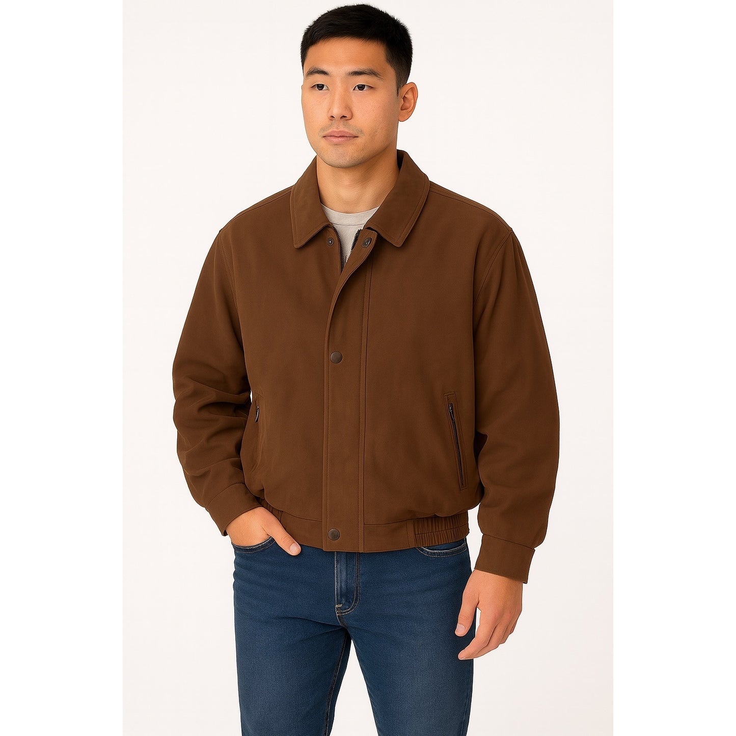 Weather Report Men’s XL Brown Microsuede Bomber Jacket Zip Front Faux Suede Coat