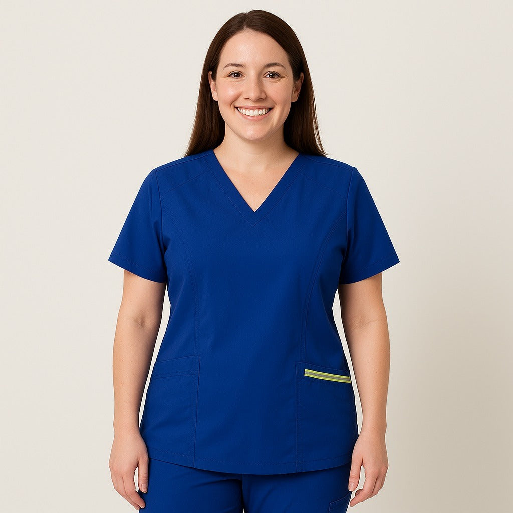Scrubstar Women’s Size M Royal Sapphire Blue Active Scrub Top – Reflective Trim, Recycled Ethical Fabric