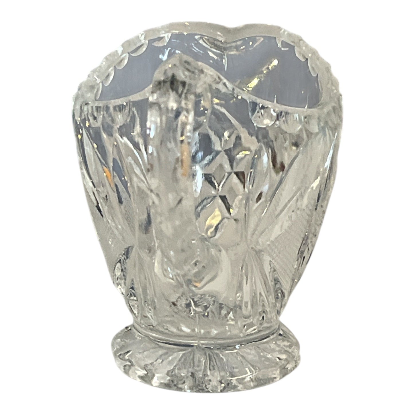Antique EAPG Glass Creamer Pitcher – Oval Window Diamond Pattern, Starburst Base – Minor Nick Handle