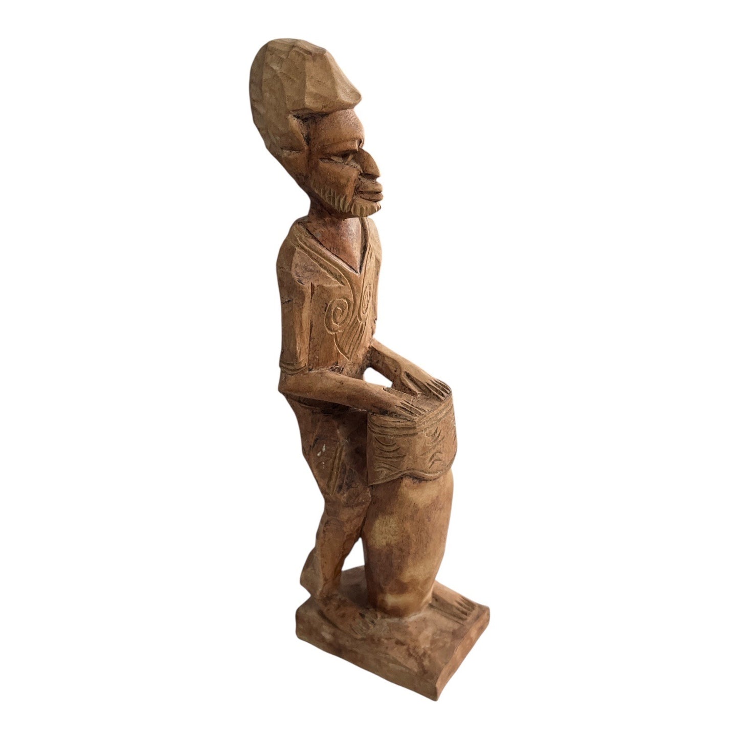 Hand Carved Wooden Drummer Figurine Folk Art Sculpture 11.5” Tall