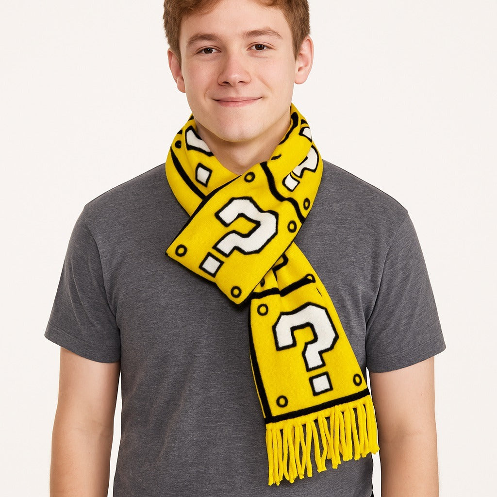 Super Mario Question Block Scarf CultureFly 2017 Yellow Fringe 68” Gamer Winter Wrap