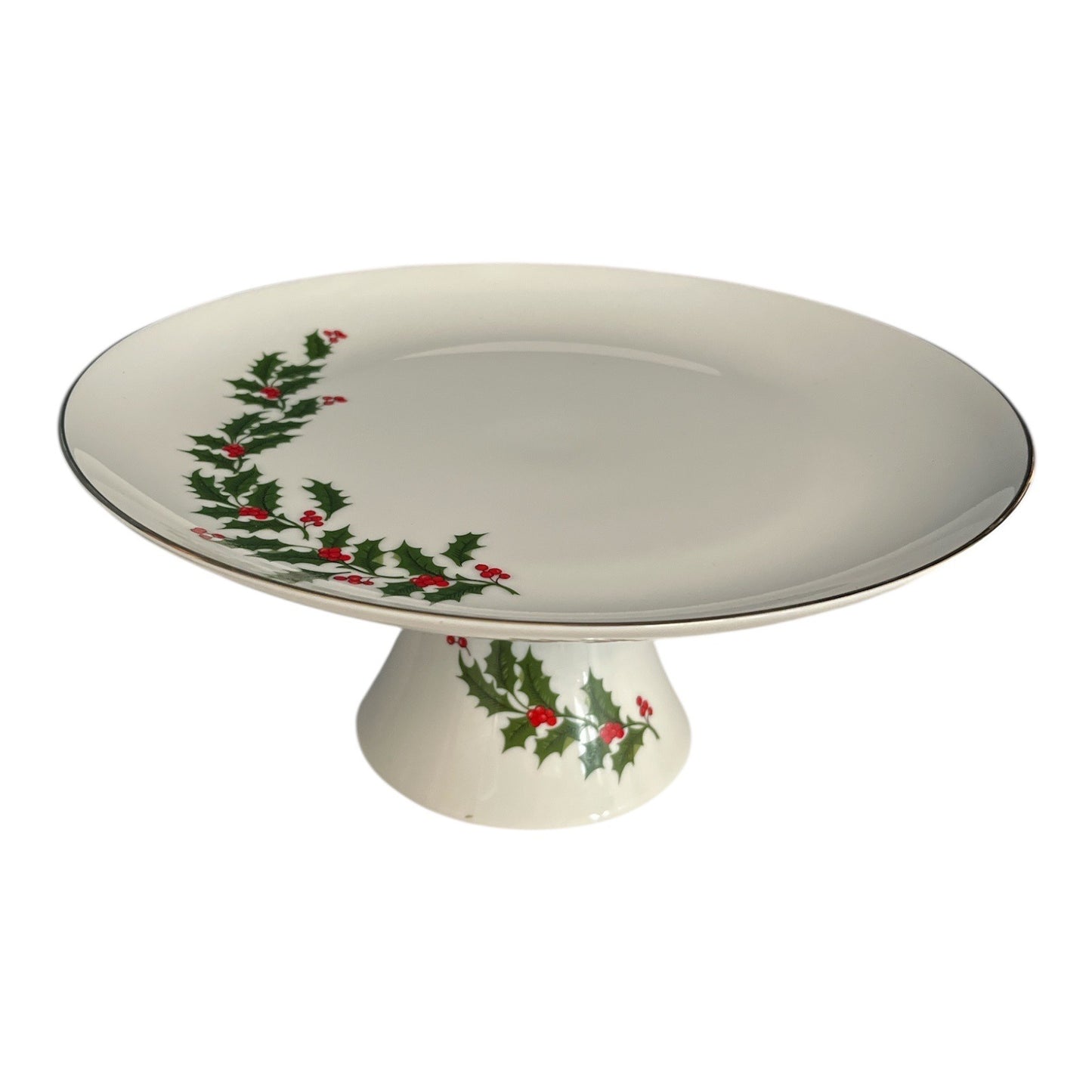 Vintage Christmas Pedestal Cake Plate | Holly & Berry Design | Made in Japan | 10" x 5"