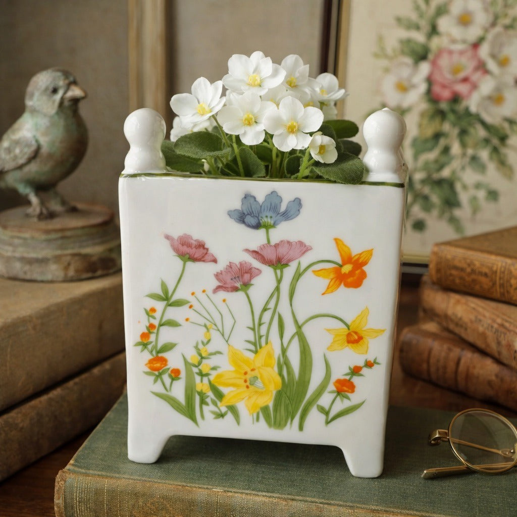 Vintage 1974 Mann Fine China Day Lily Mini Planter Vase Floral Porcelain