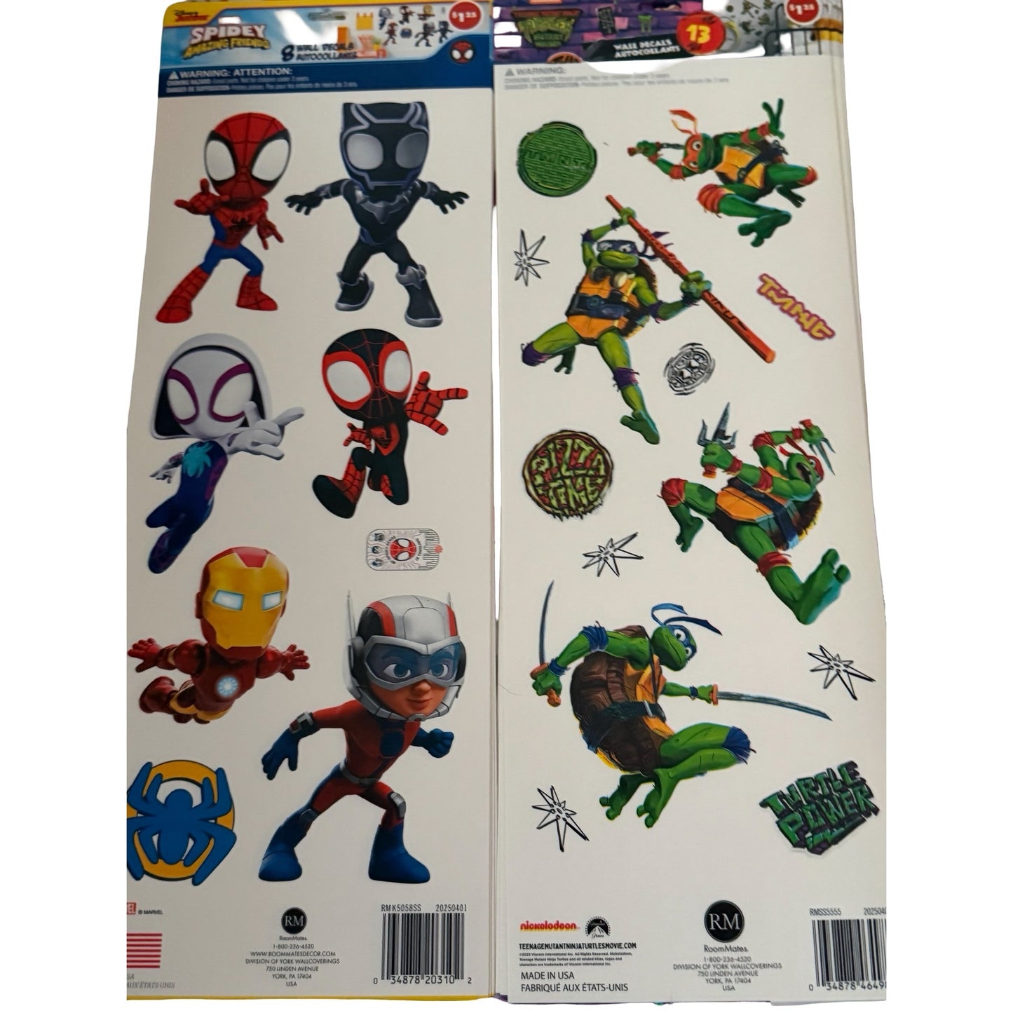 York Wallcoverings Marvel Spidey & TMNT Loose Wall Decals Lot of 18 Sheets 17x6