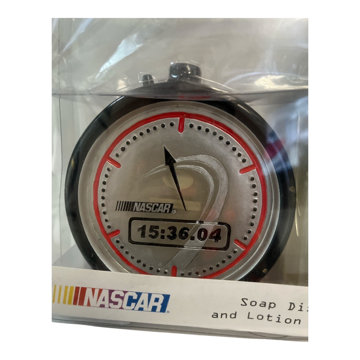 NASCAR-Themed Soap Dish & Lotion Pump Set With Race Clock Design