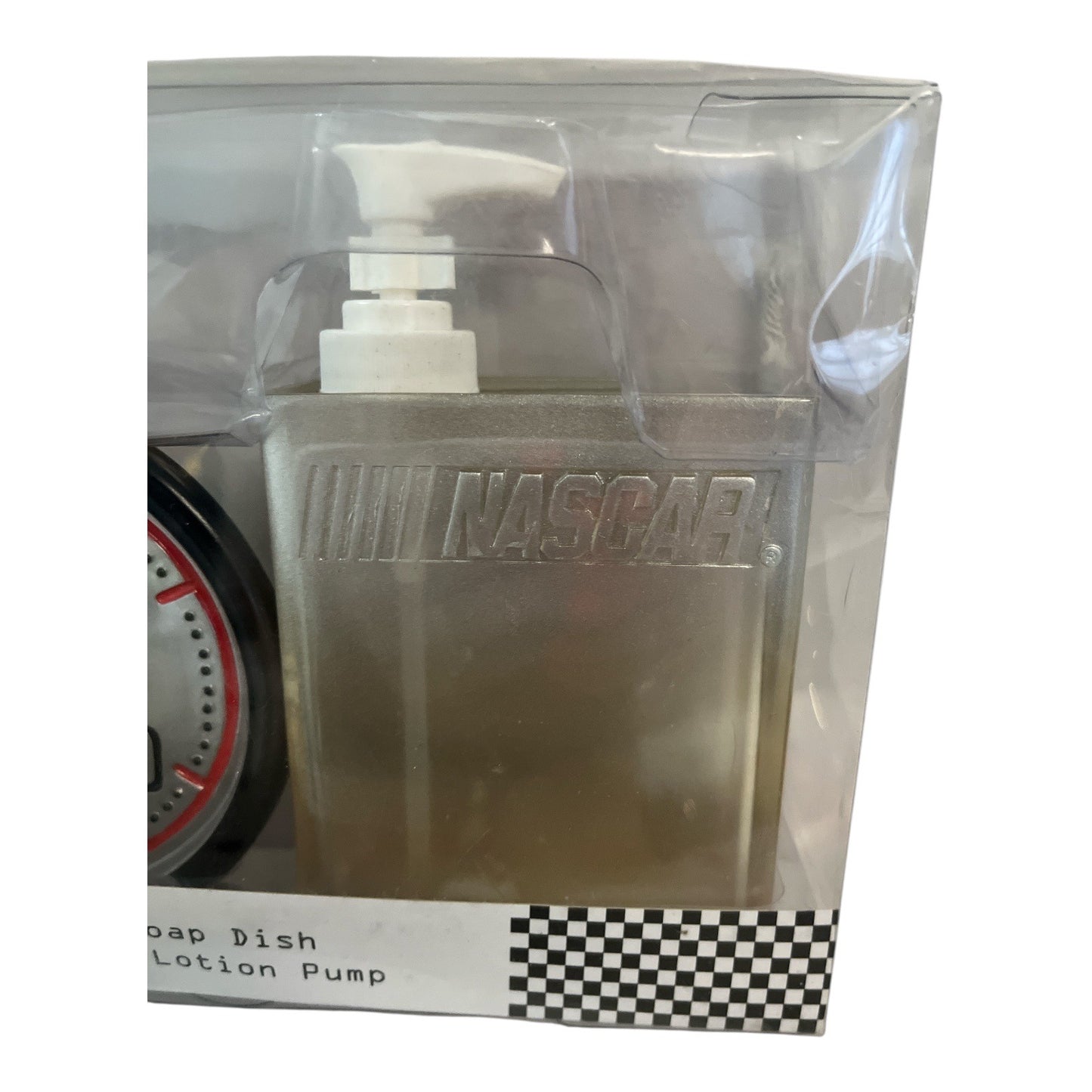 NASCAR-Themed Soap Dish & Lotion Pump Set With Race Clock Design