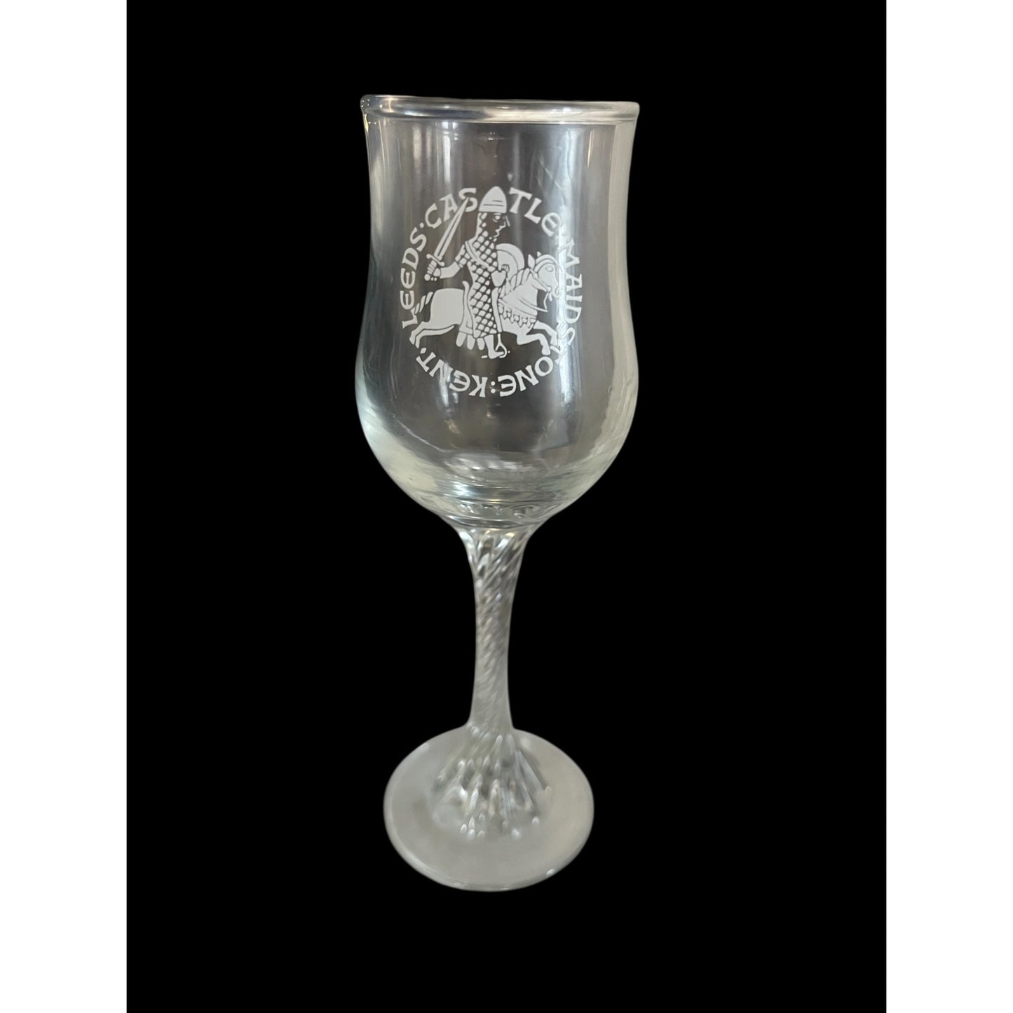 70s-80s Leeds Castle Maidstone Kent Etched Glass Goblet – Knight on Horseback