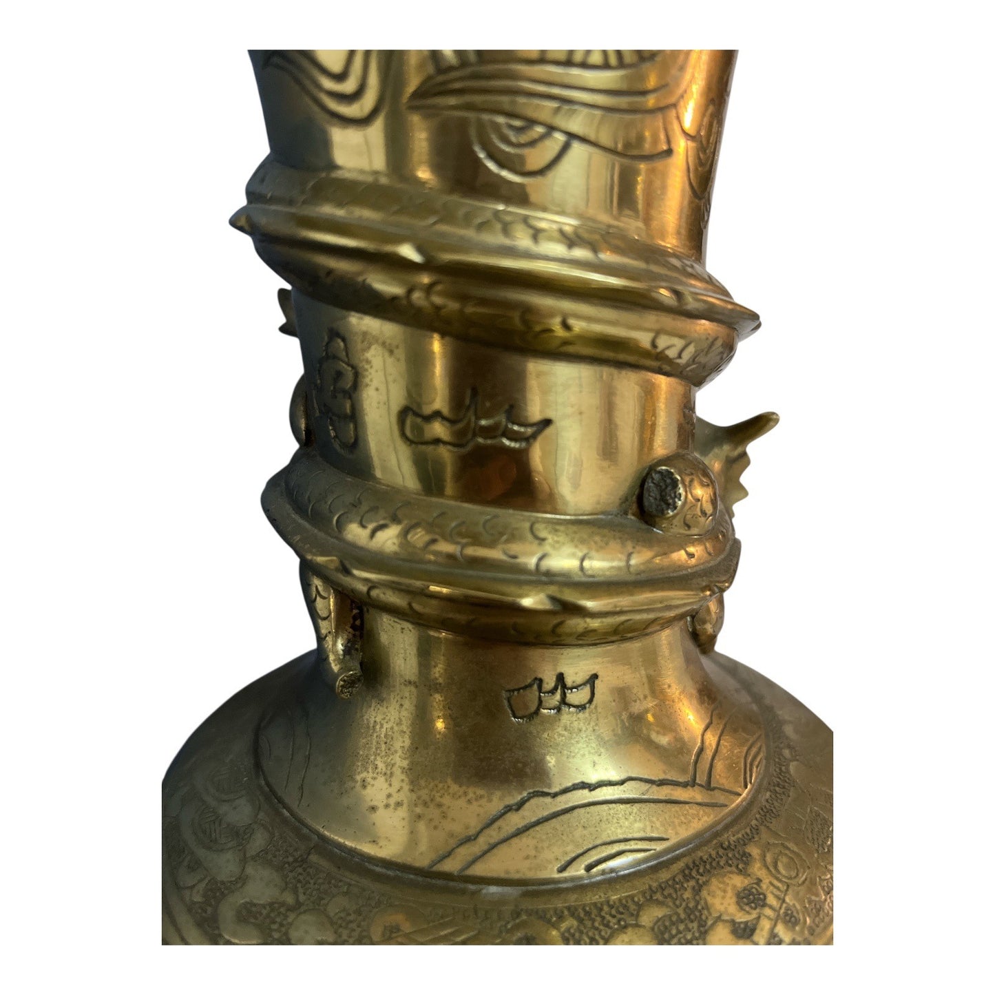 MCM Chinese Brass Dragon Vase – Engraved & Sculptural Design - READ