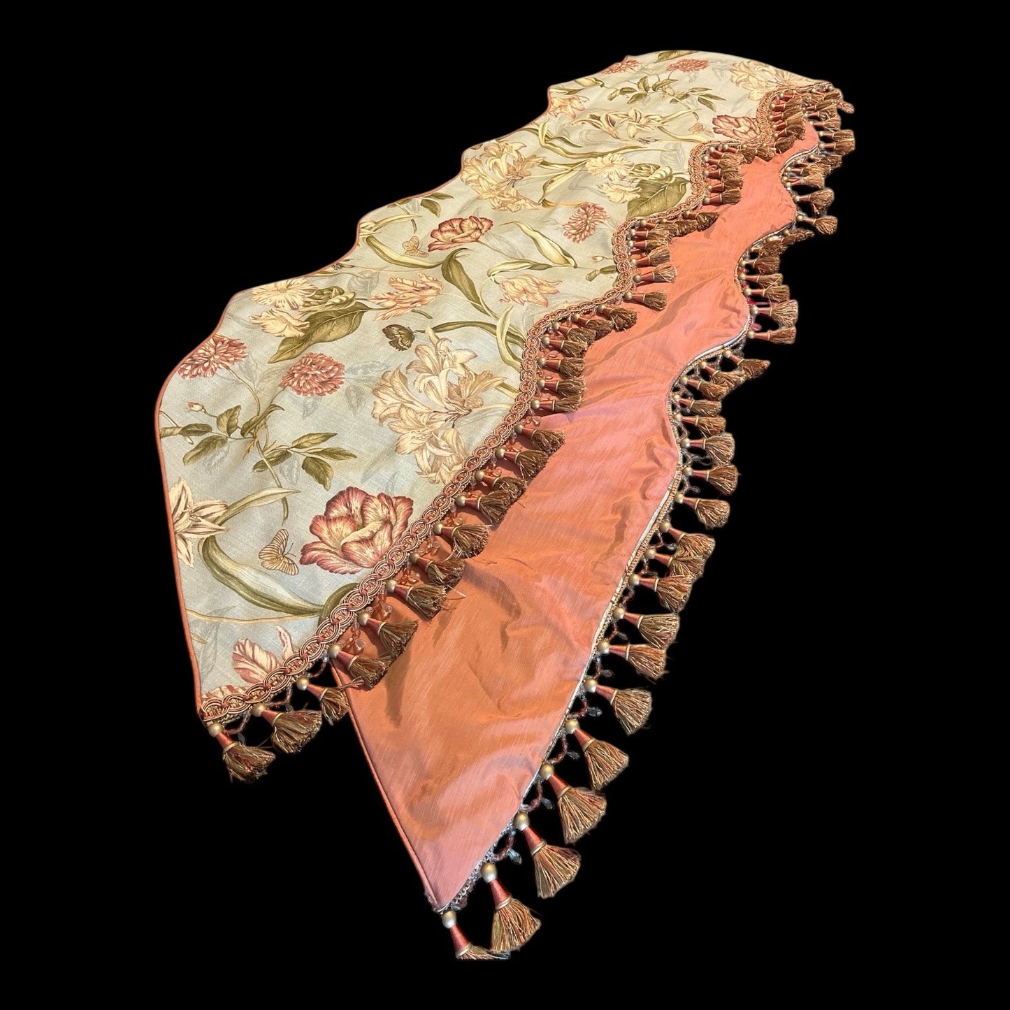 VTG Elegant Botanical Tapestry Valance or Mantel Scarf – 156" – Tassel Trim – Wall Hanging, Table Runner, Canopy Swag