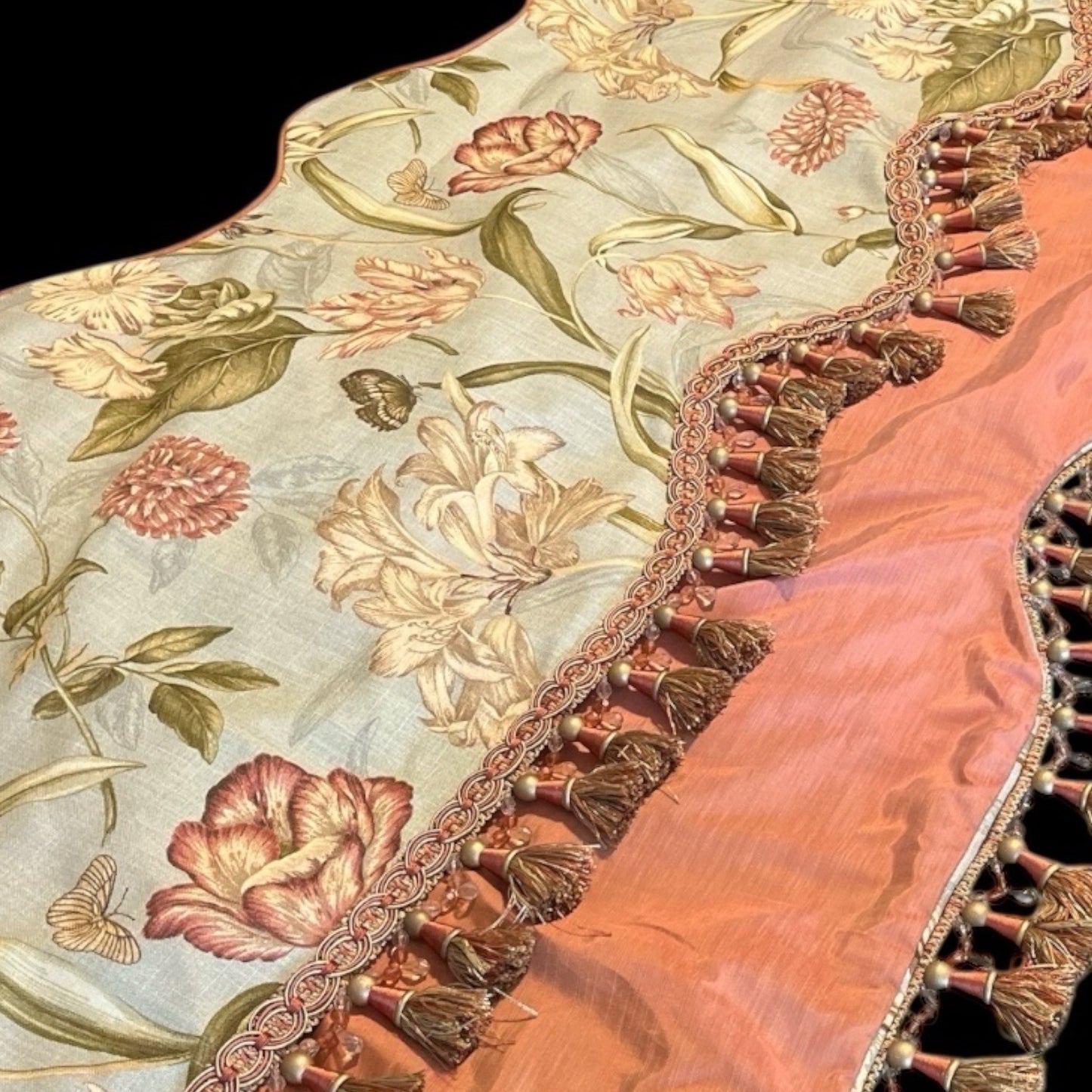 VTG Elegant Botanical Tapestry Valance or Mantel Scarf – 156" – Tassel Trim – Wall Hanging, Table Runner, Canopy Swag