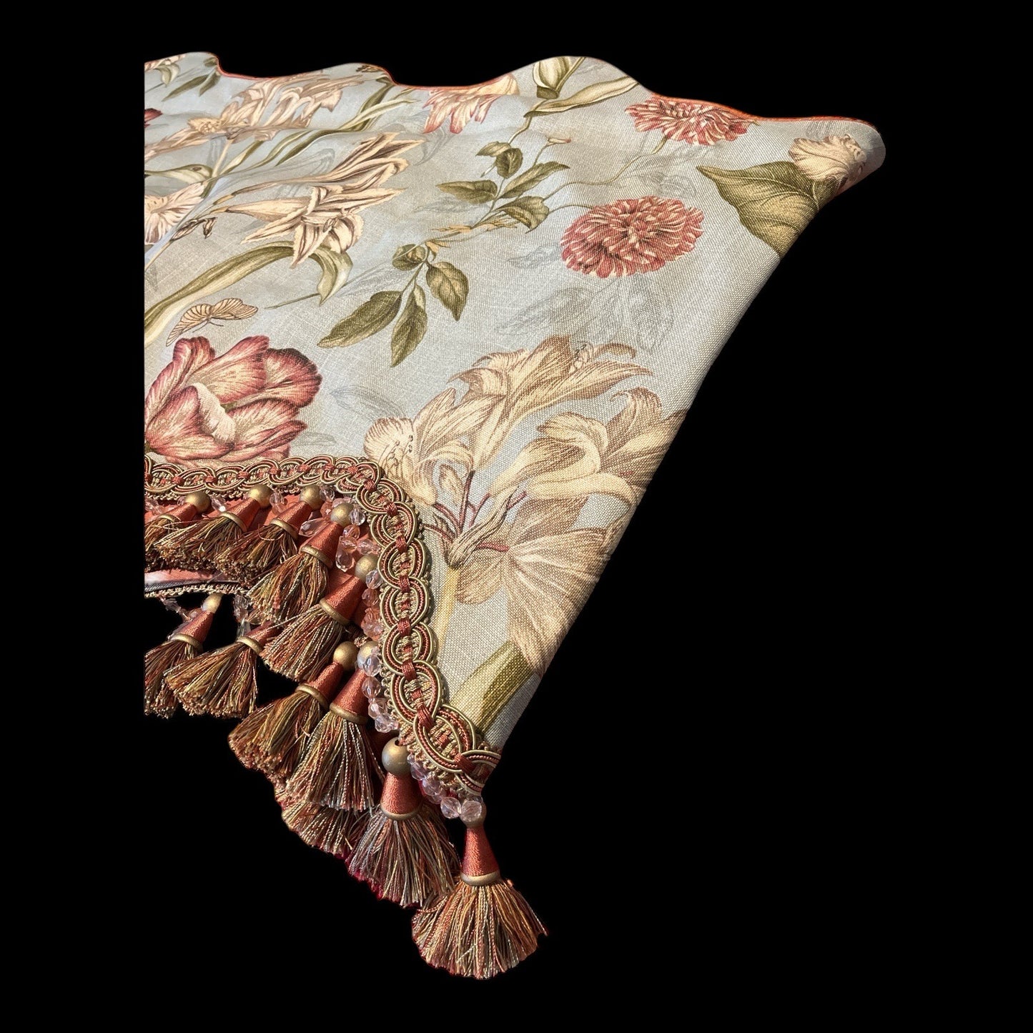 VTG Elegant Botanical Tapestry Valance or Mantel Scarf – 156" – Tassel Trim – Wall Hanging, Table Runner, Canopy Swag