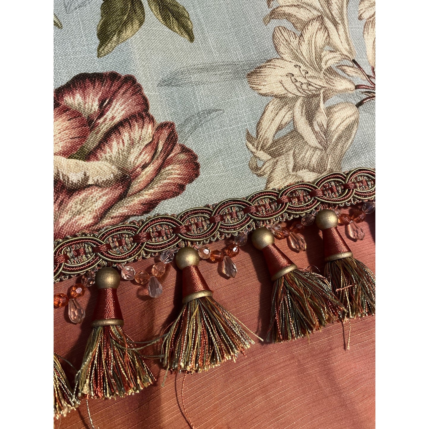 VTG Elegant Botanical Tapestry Valance or Mantel Scarf – 156" – Tassel Trim – Wall Hanging, Table Runner, Canopy Swag