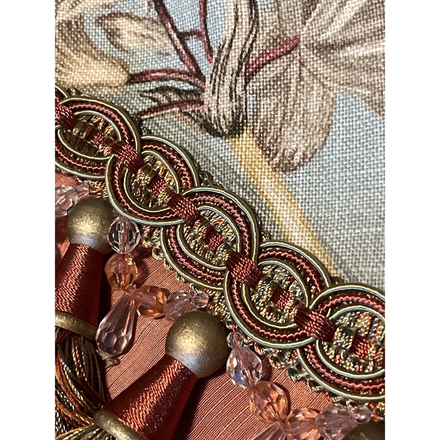 VTG Elegant Botanical Tapestry Valance or Mantel Scarf – 156" – Tassel Trim – Wall Hanging, Table Runner, Canopy Swag
