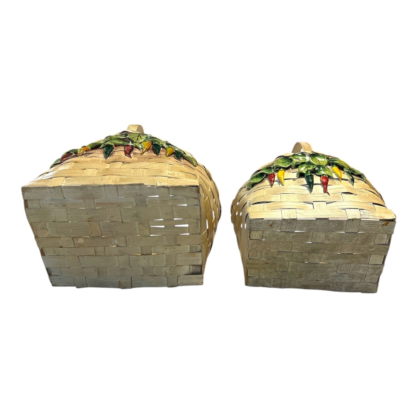 Vintage Set of 2 Wicker Gallery Chili Pepper Baskets | Wicker Baskets with Ceramic Peppers | CBK Ltd Philippines