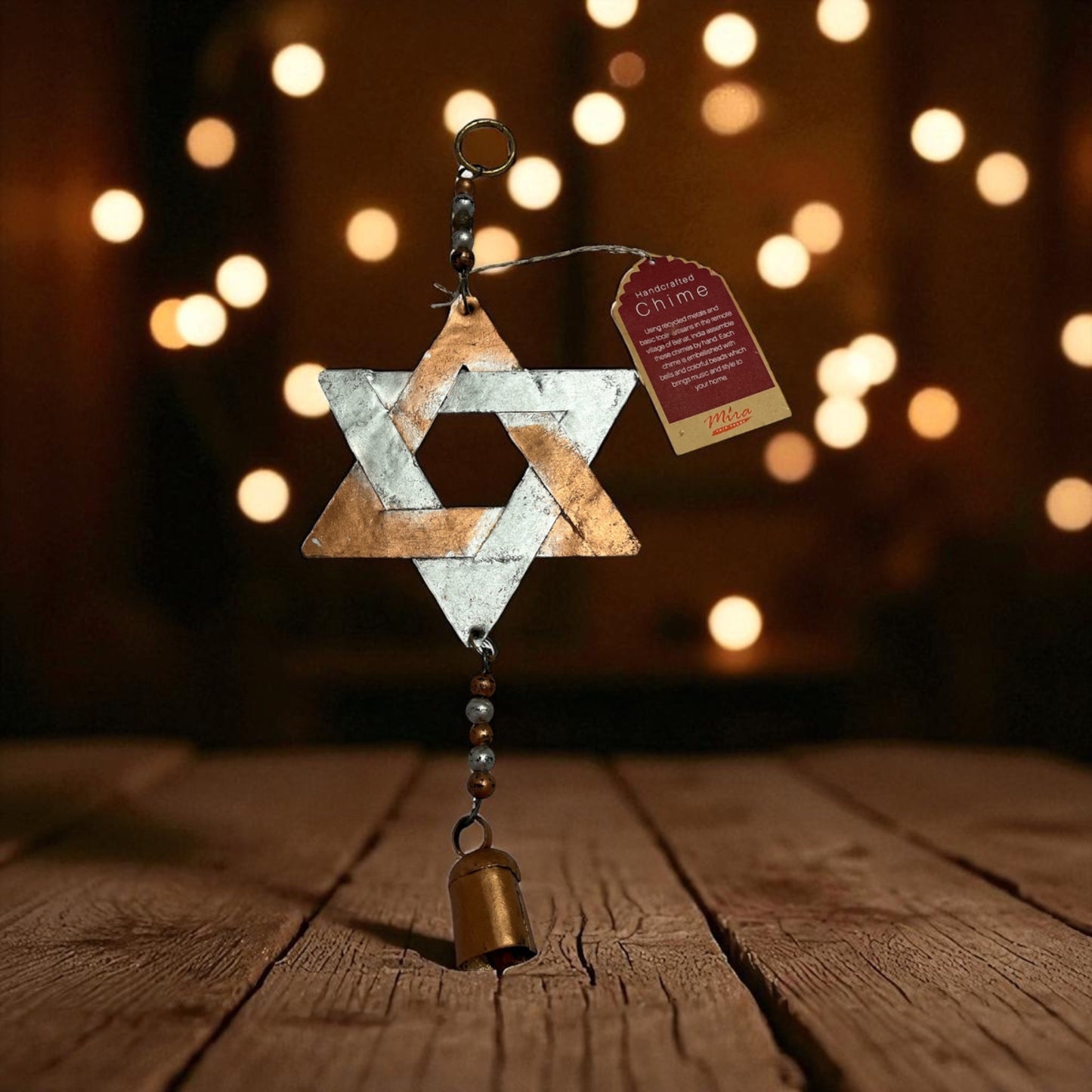 Mira Handcrafted Star of David Metal Chime – Copper & Silver Finish