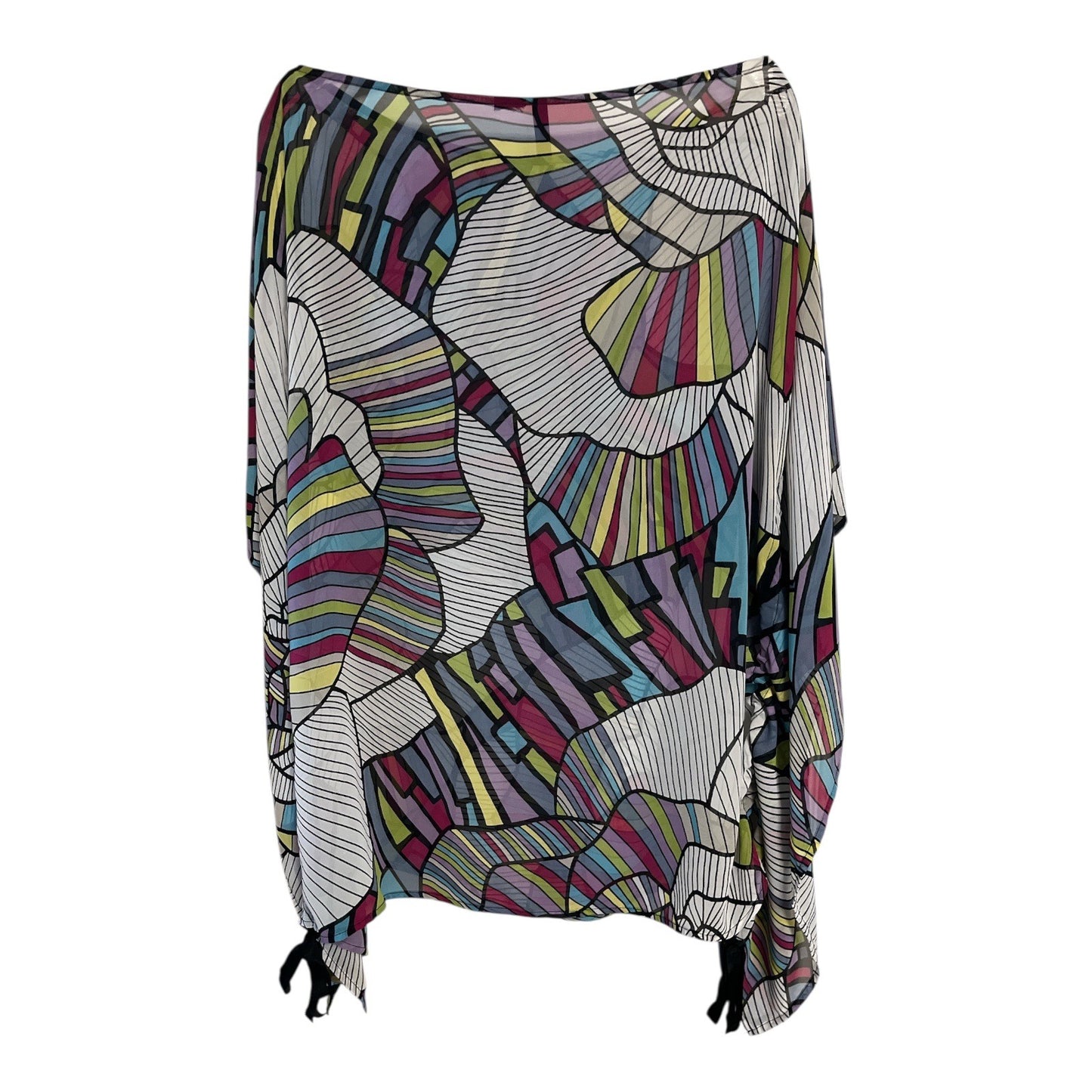 Bisou Bisou Michele Bohbot Women’s Sheer Poncho Top Y2K– Abstract Multicolor Print – One Size
