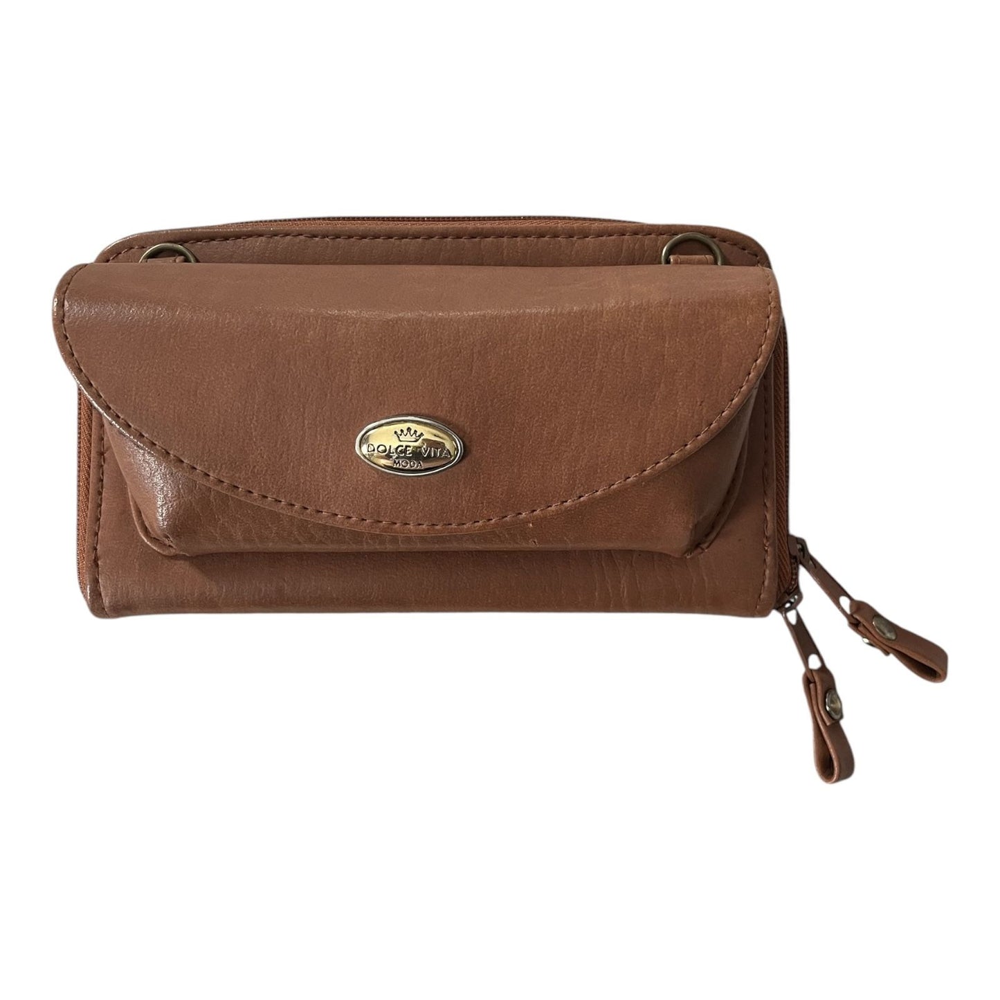 Dolce Vita Tan Wallet – Zip Bifold with Strap Rings, Belt Loop, Glasses Holder