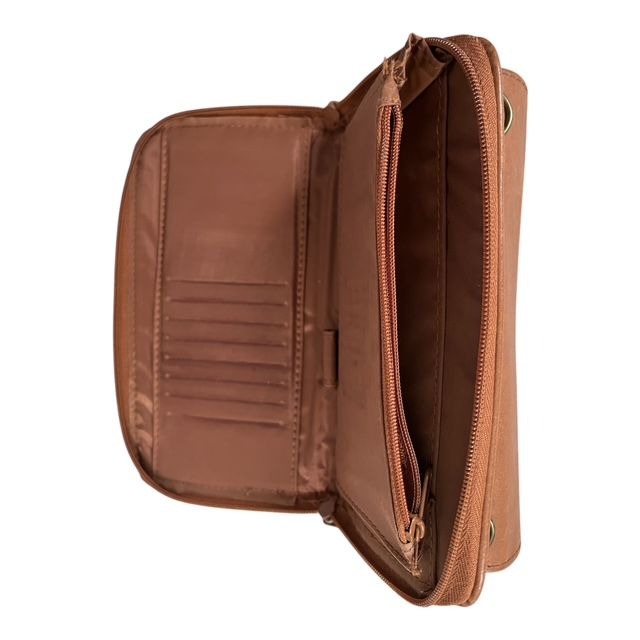 Dolce Vita Tan Wallet – Zip Bifold with Strap Rings, Belt Loop, Glasses Holder