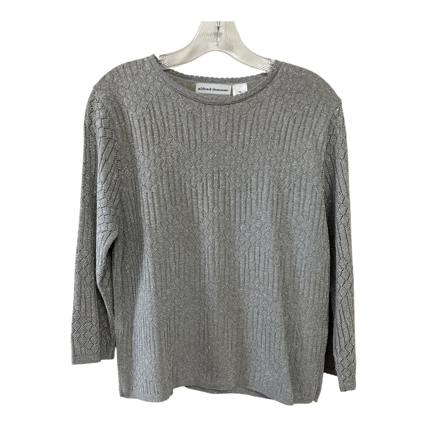 Vintage Alfred Dunner Petite Metallic Knit Sweater – Silver Gray Long Sleeve – PM