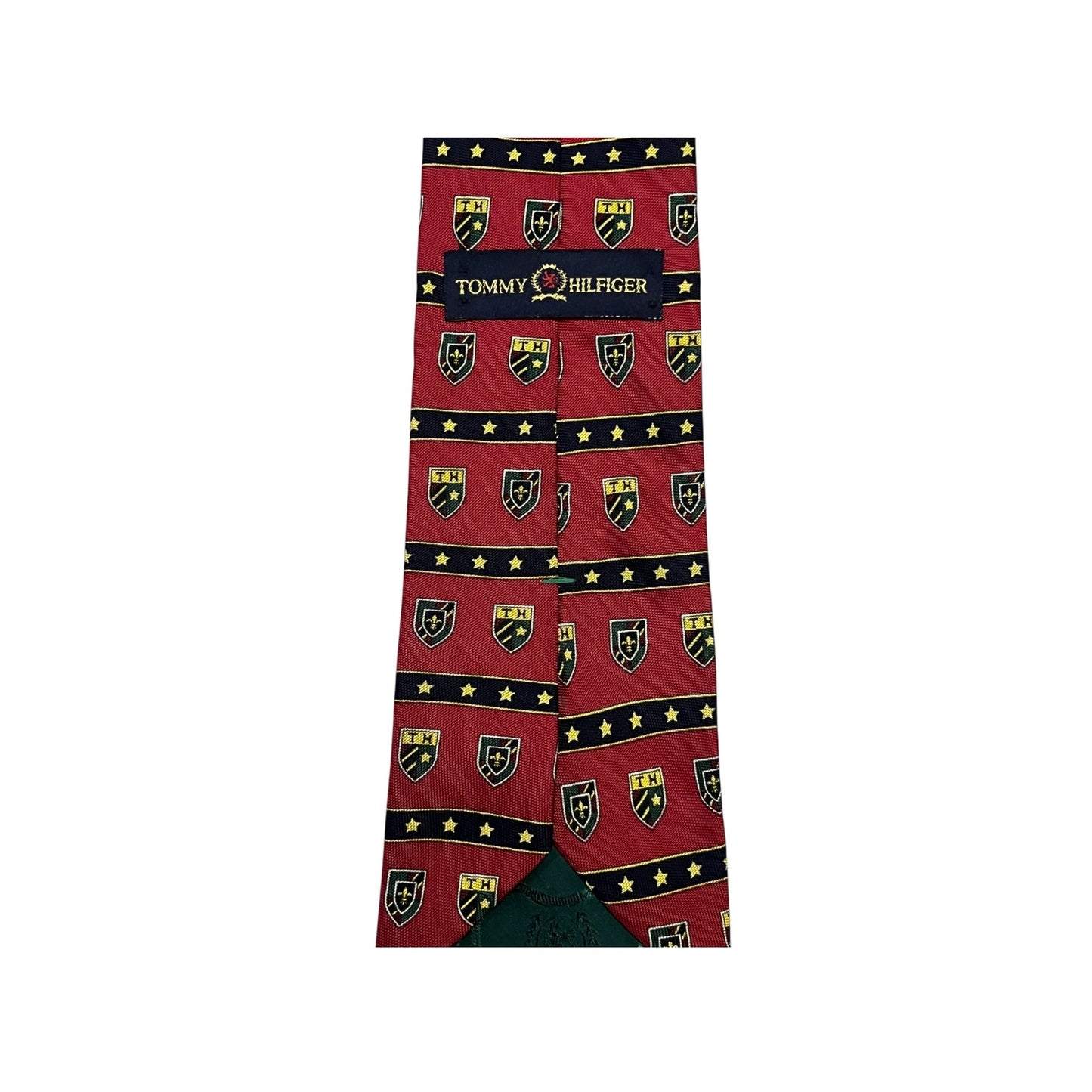 Vintage Tommy Hilfiger Silk Tie Red Crest Stripe Preppy Italy USA