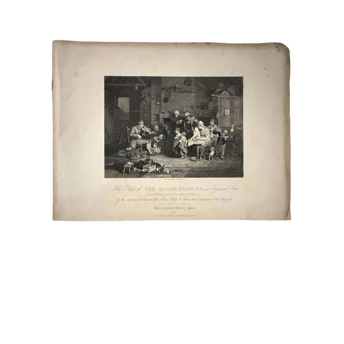 Antique The Blind Fiddler David Wilkie T Nicholson Tallis Engraving 1840s