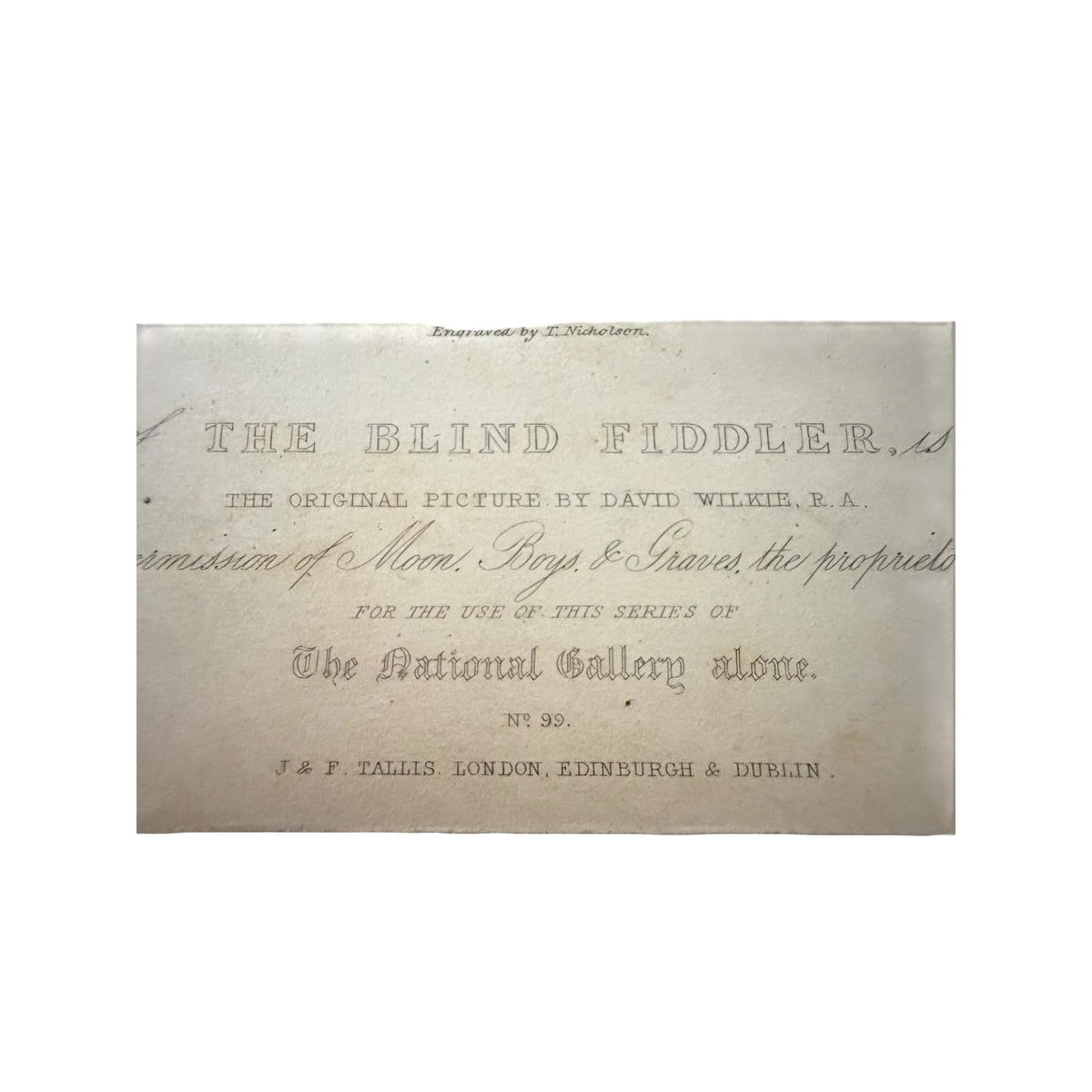 Antique The Blind Fiddler David Wilkie T Nicholson Tallis Engraving 1840s