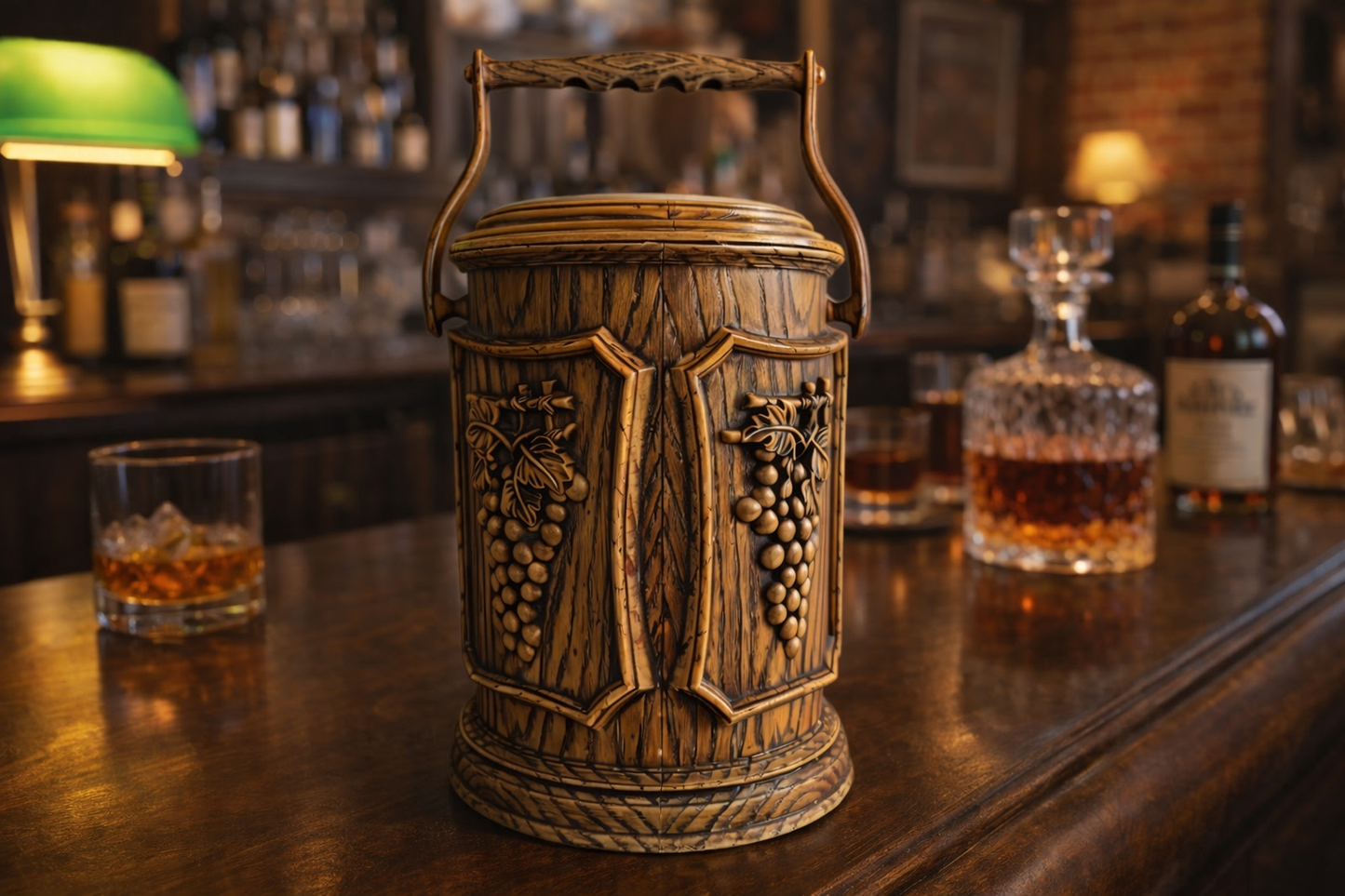 Vintage Faux Bois Grape Ice Bucket Wine Chiller Hong Kong Barware